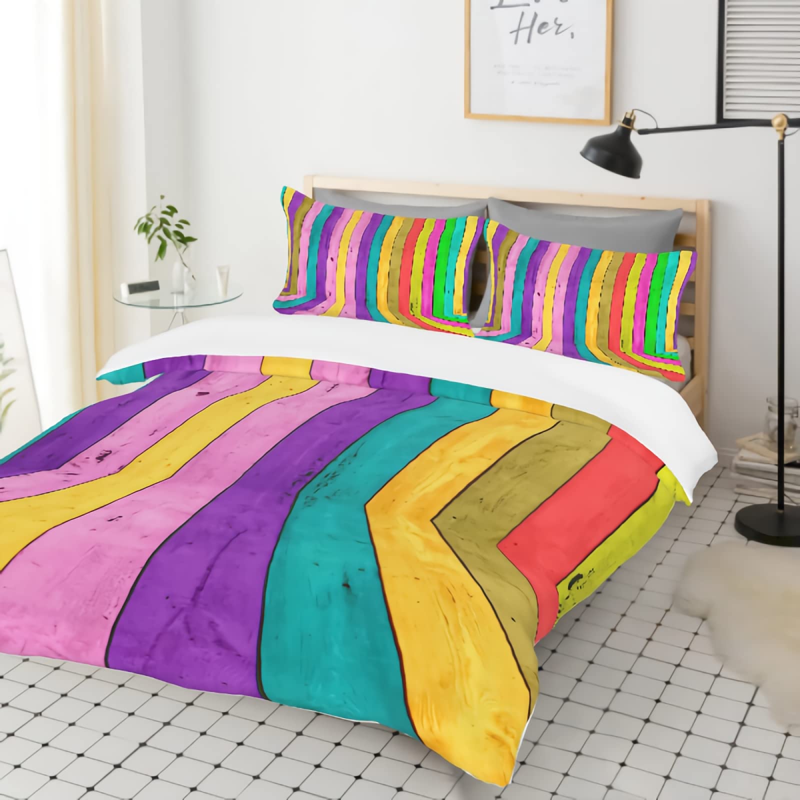 GREDBH Full Rainbow Duvet Cover Set - Colorful Board Design 3-Piece Bedding with 2 Pillowcases | 100% Soft Microfiber | Vibrant Home Decor for Kids Rooms, Dormitories & Bohemian Style Bedrooms