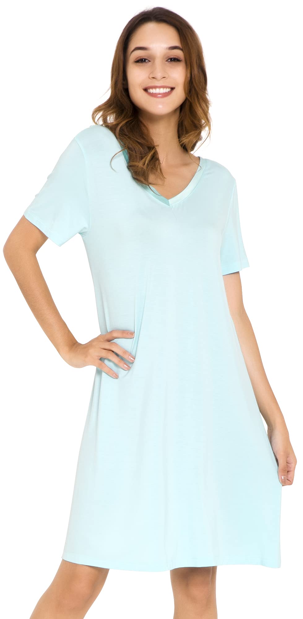WiWi Soft Women's Viscose Bamboo Nightgowns - Plus Size Short Sleeve Sleepwear Pajamas (Sizes S-4X) for Comfortable Sleep & Lounge Wear