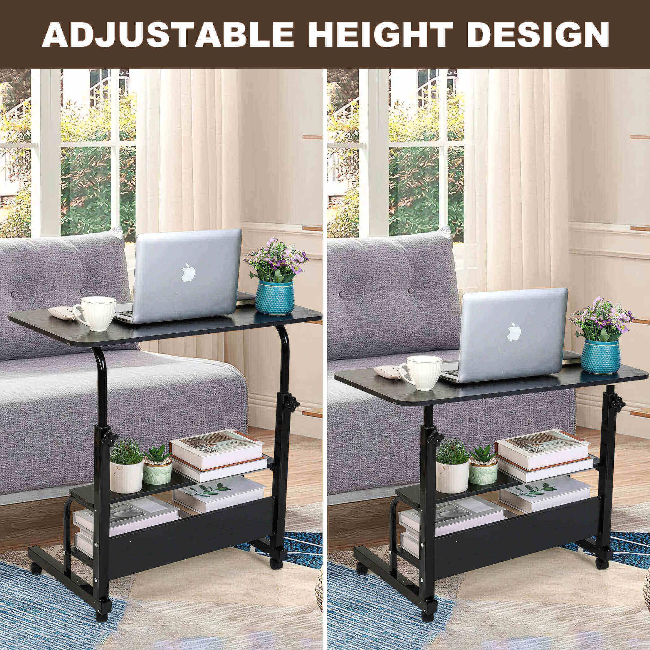 Adjustable Height Mobile Computer Desk with Wheels - 31.5x15.7 Inch Rolling Workstation for Small Spaces, Home Office, Bedroom & Gaming - Portable Black Desk with Storage (Perfect for Remote Work, Online Classes & Compact Living Spaces)