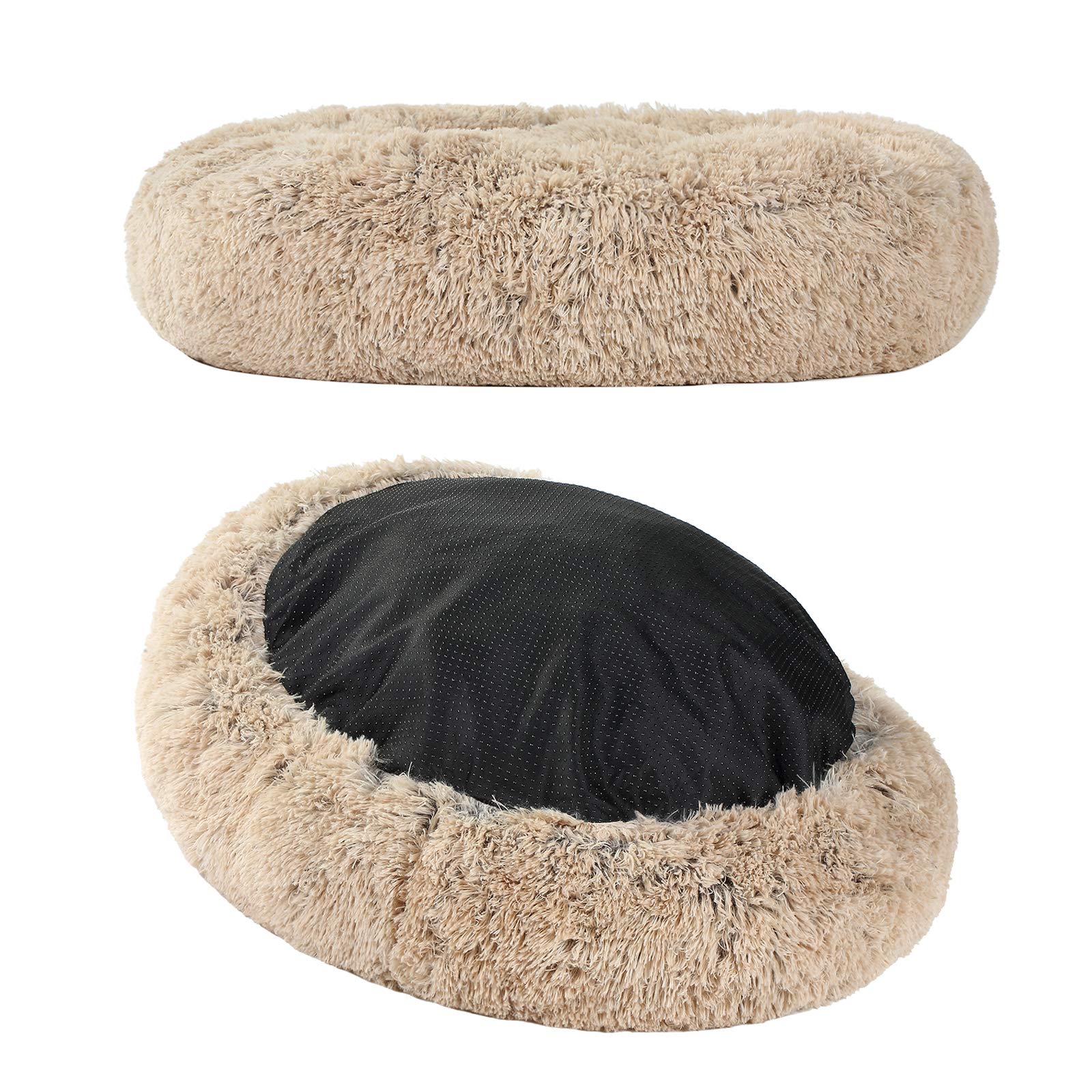 **Premium Long Plush Calming Dog Bed - Round Washable Self-Warming Pet Bed for Cats & Dogs - Soft & Cozy for Warm Sleeping (70