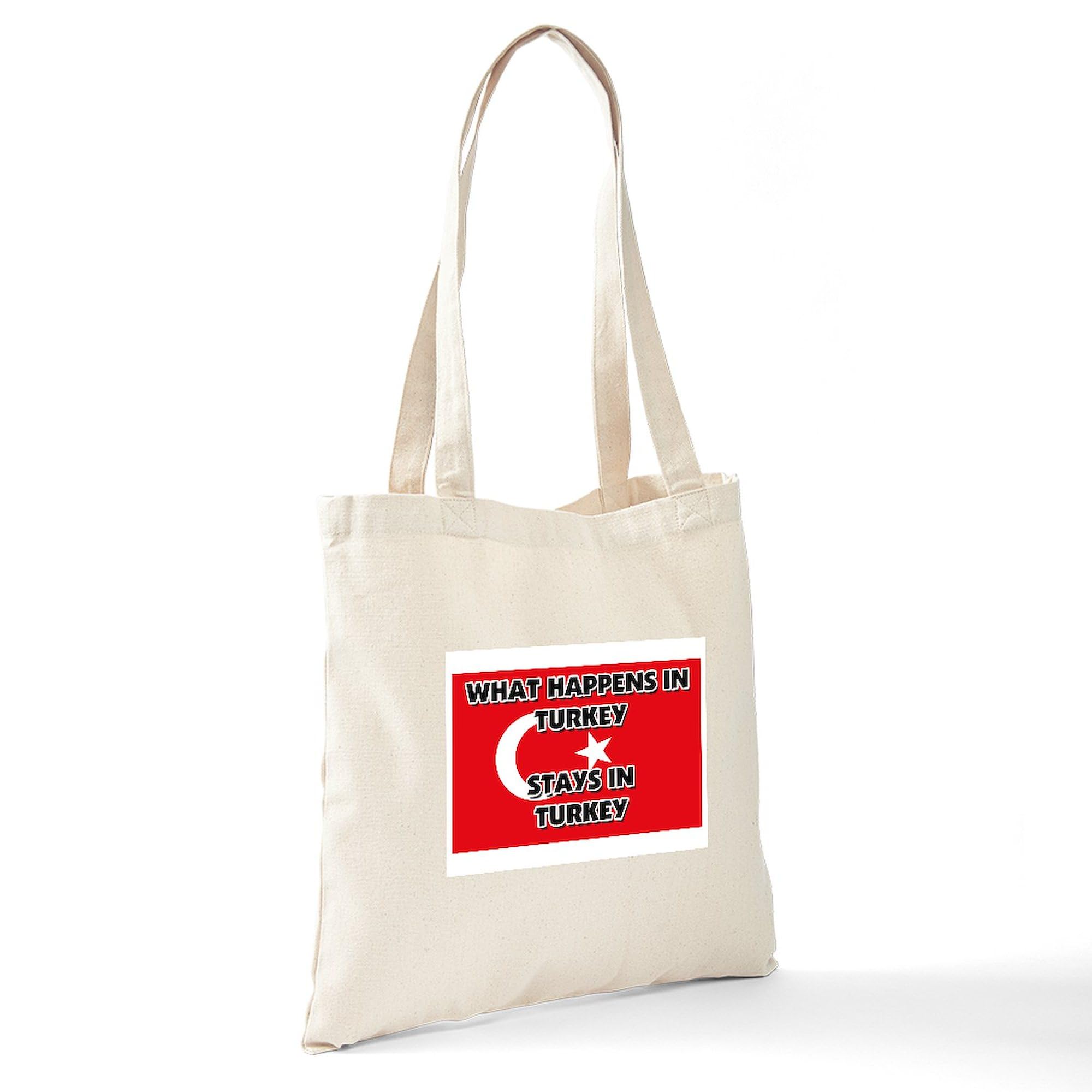 Stylish Natural Canvas Tote Bag - Reusable Shopping Bag with 'What Happens in Turkey Stays There' Print | Perfect for Groceries, Beach Trips & Travel Accessories
