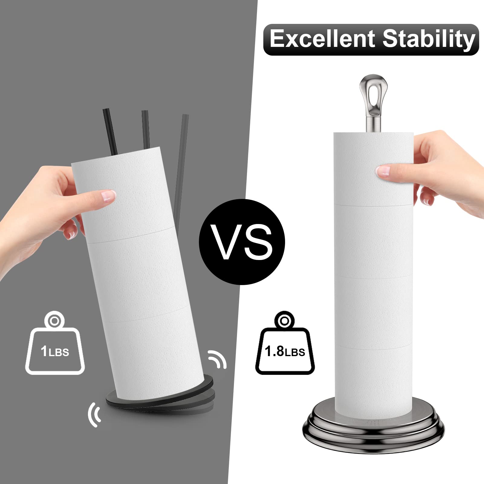 KASUNTO Rustproof Free Standing Toilet Paper Holder - Brushed Nickel Bathroom Tissue Roll Stand for Modern Bathrooms | Durable Metal Storage for Toilet Paper Rolls | Perfect for Home, Office & Guest Bathroom Accessories