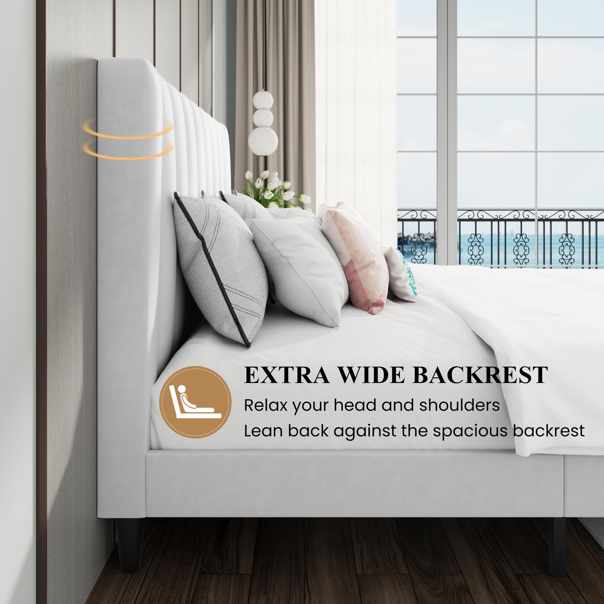 SHA CERLIN Full Bed Frame - Velvet Upholstered Platform Bed with Headboard | Strong Wood Slats Support | No Box Spring Needed | Easy Assembly | White | Perfect for Modern Bedrooms, Guest Rooms & Small Apartments