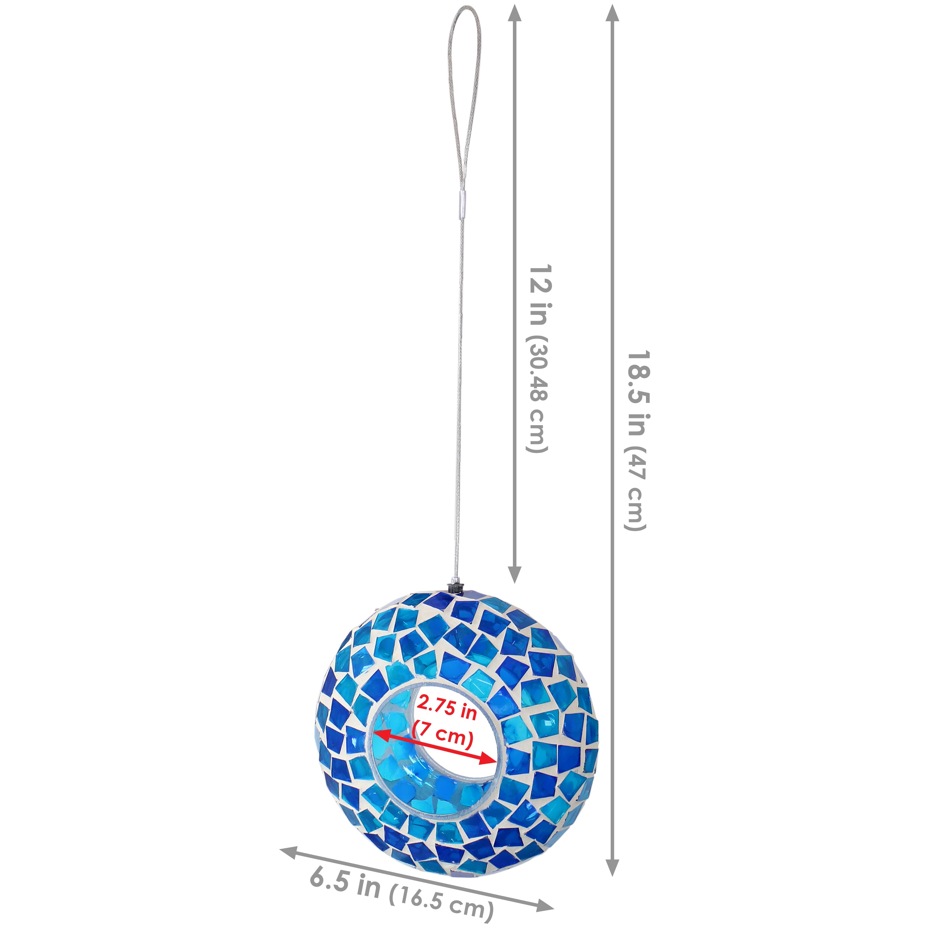 Sunnydaze Mosaic Fly Through Hanging Bird Feeder - 6 Inch Decorative Garden Bird Feeder for Outdoor Use, Attracts Wild Birds to Your Backyard or Patio