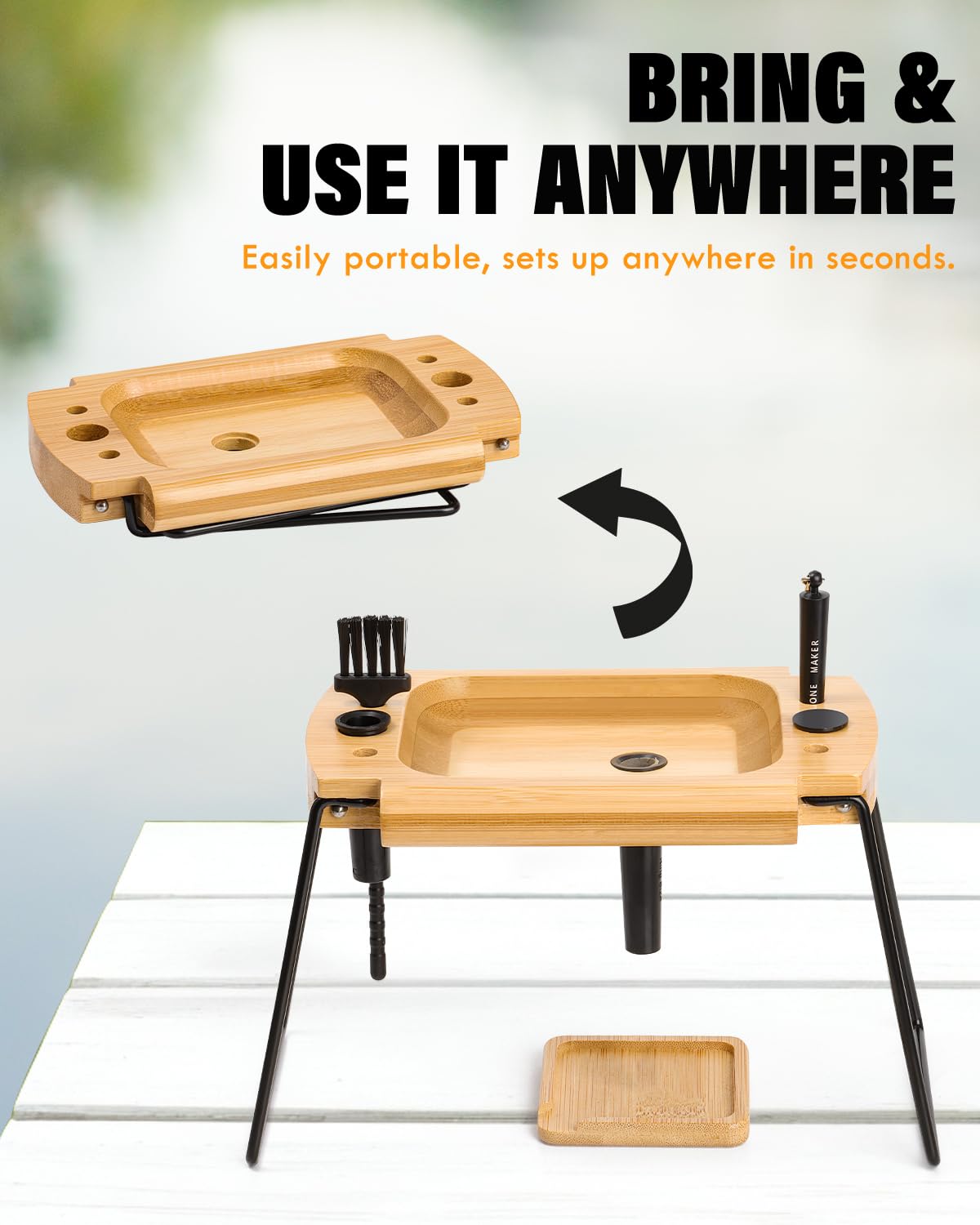 Foldable Wooden Rolling Tray Set with Cone Loader - Travel Smoking Kit for On-The-Go Use