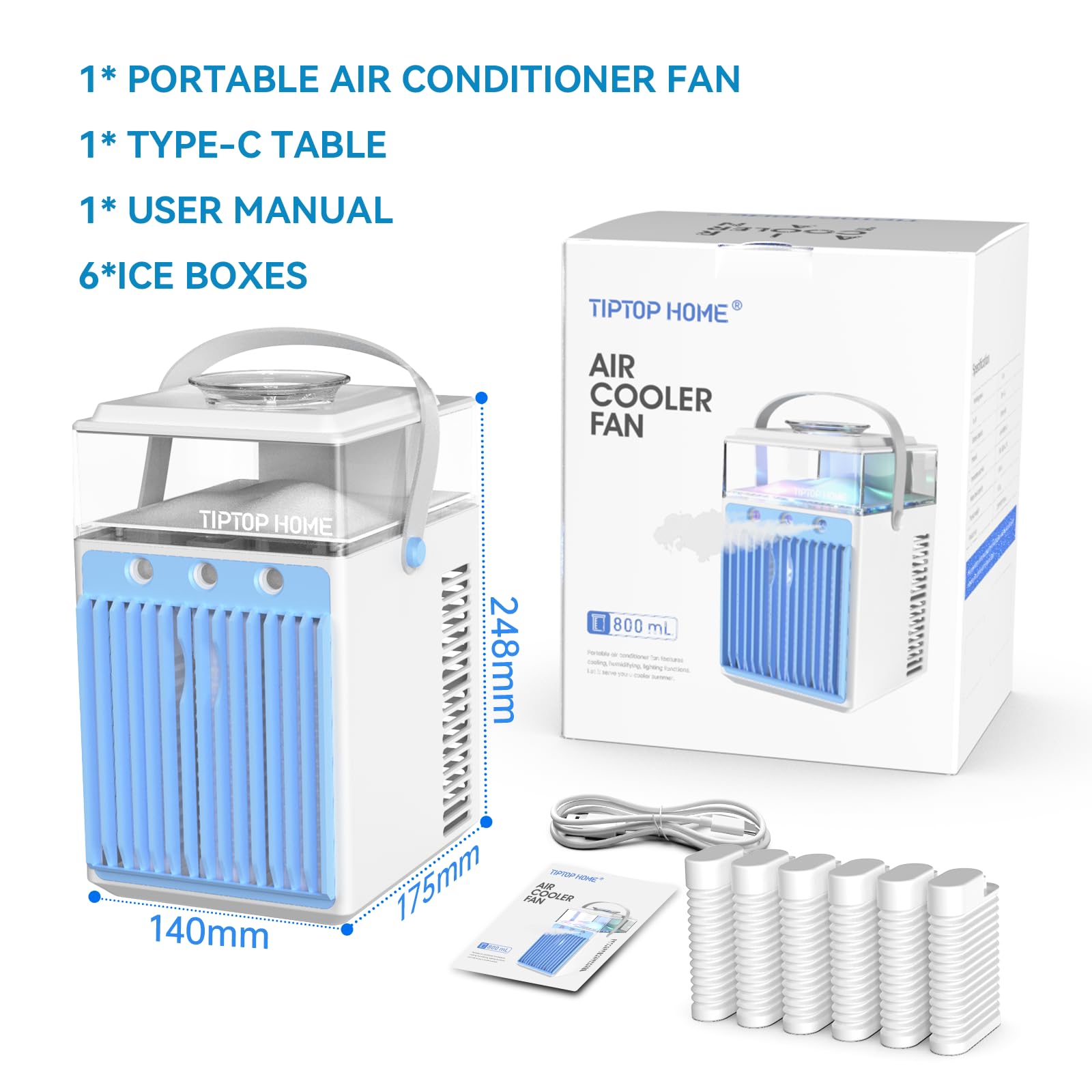 Portable Air Conditioner 4-in-1 - Rechargeable Mini AC with Evaporative Cooling, Humidifier & App Control - 800ML Personal Cooler for Office, Bedroom, Tent | Desktop Cooling Fan for Summer, Hot Weather & Indoor Use