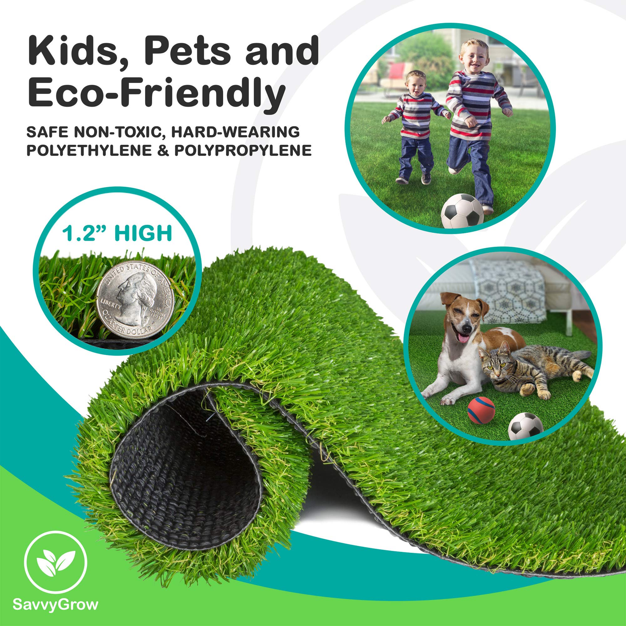 Premium 5 ft x 8 ft Realistic Astroturf Rug - Eco-Friendly Synthetic Grass Carpet with Drain Holes - Easy to Clean, Non-Toxic & Durable - Perfect for Patio, Backyard, Play Area & Photo Backdrop (Multiple Sizes Available)