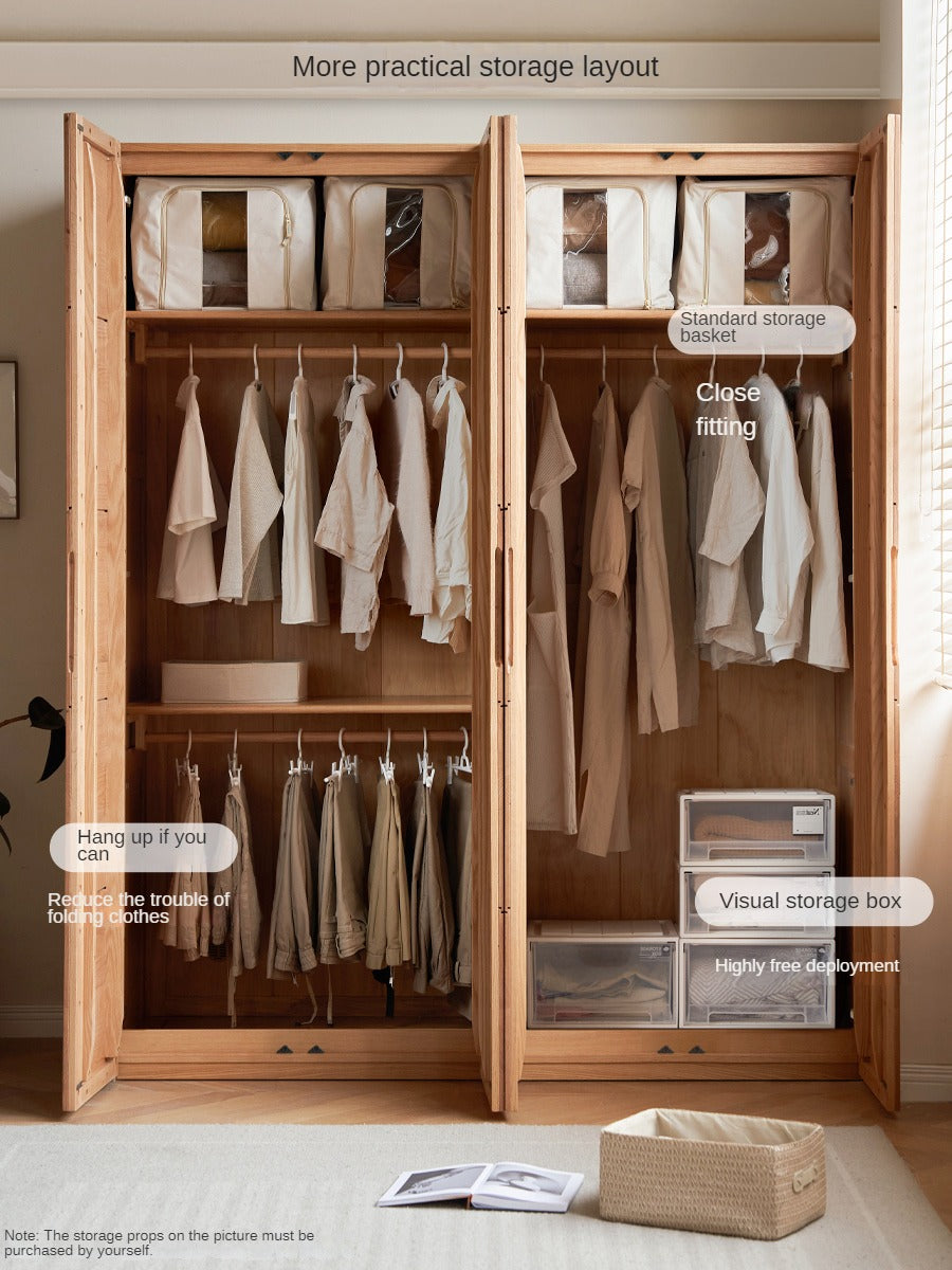Solid Oak Wood Wardrobe with High Doors - Spacious Storage for Bedroom, Closet & Home Organization