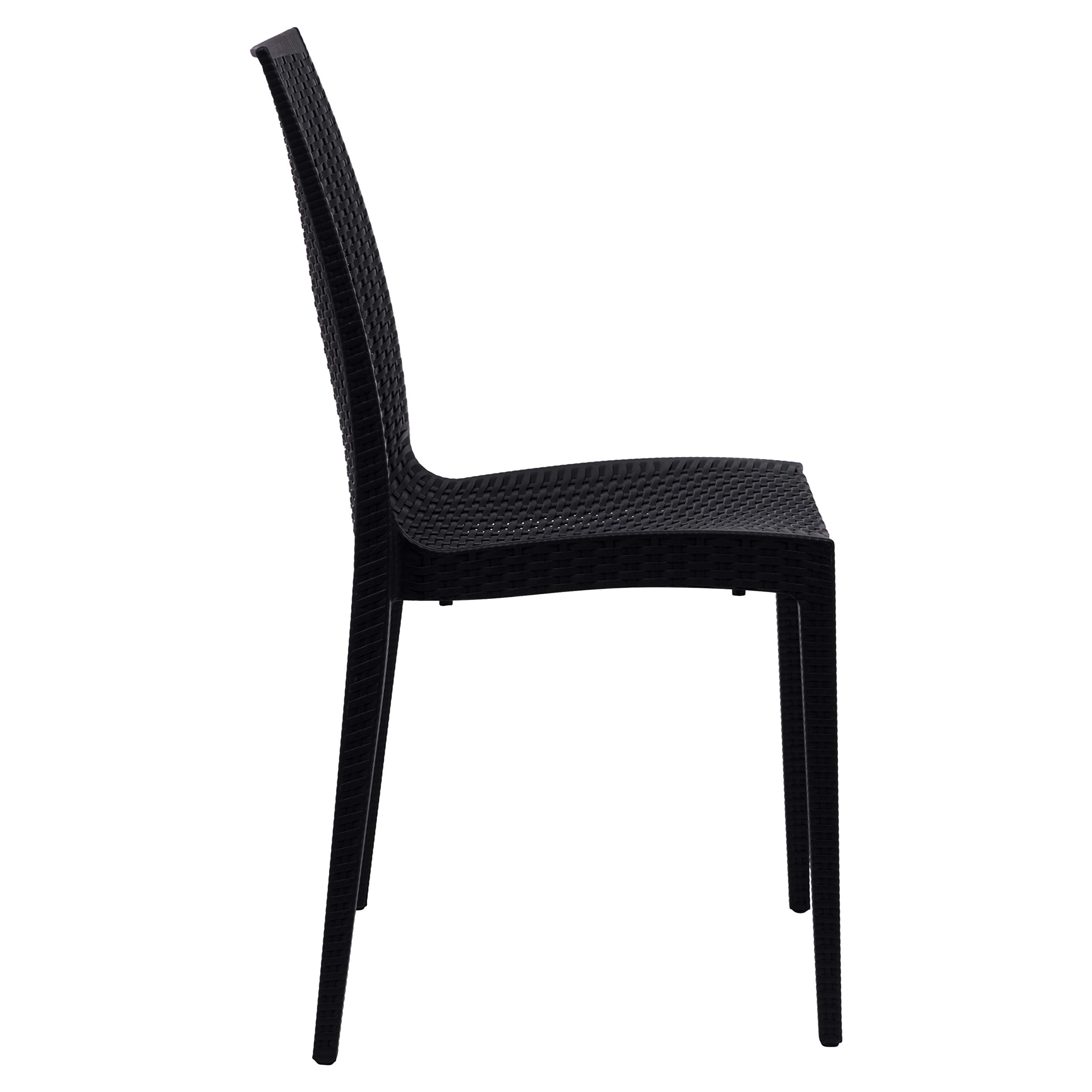 LeisureMod Modern Weave Design Mace Indoor/Outdoor Dining Chairs (Set of 2) - Black - Weather-Resistant Patio Furniture for Backyard, Poolside & Restaurant Use