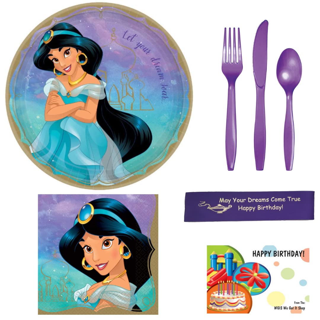 **Amscan Aladdin Princess Jasmine Party Supplies Set - 24 Plates, 24 Napkins, 24 Forks & Spoons, Decorations - Perfect for Birthday, Baby Shower, Themed Parties (Disney Inspired)**