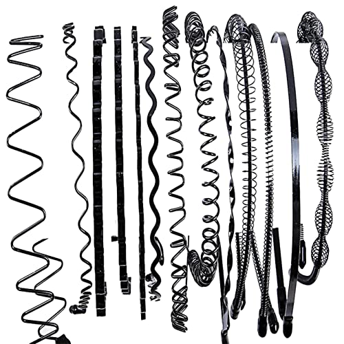 LCSD Wave Headband Unisex Non-slip Black Metal Spiral Hair Band for Men & Women - 13-Piece Set - Perfect for Sports, Workouts, Yoga, and Everyday Styling
