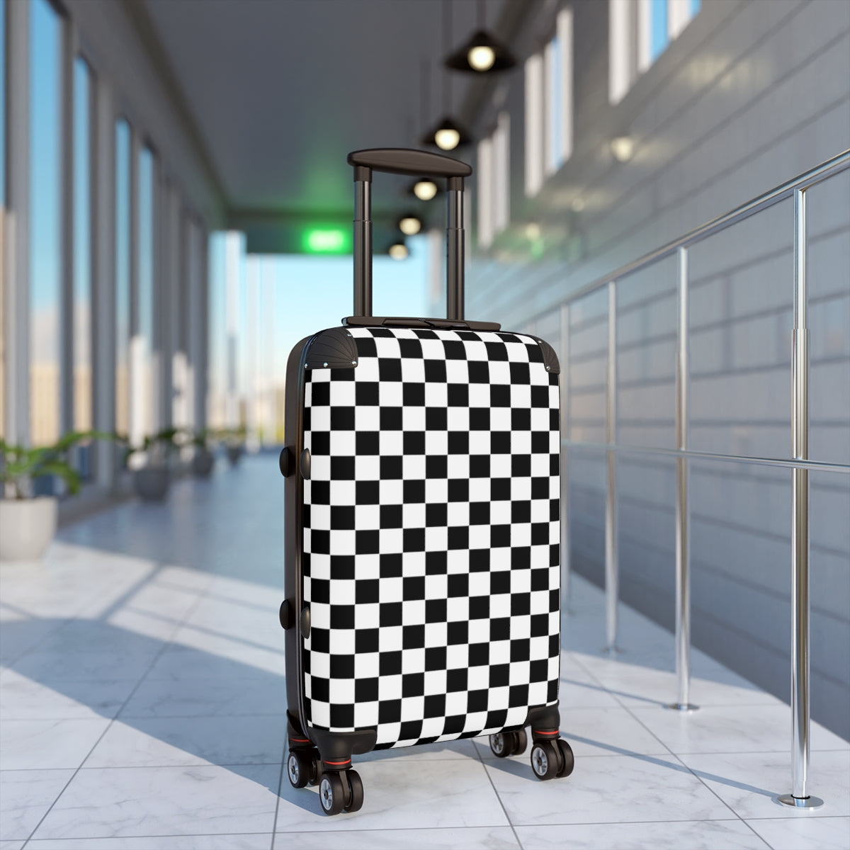 Checkered Hard Shell Cabin Suitcase with 360° Swivel Wheels, Combination Lock & Adjustable Handle - Durable Carry-On Luggage for Air Travel, Business Trips & Weekend Getaways