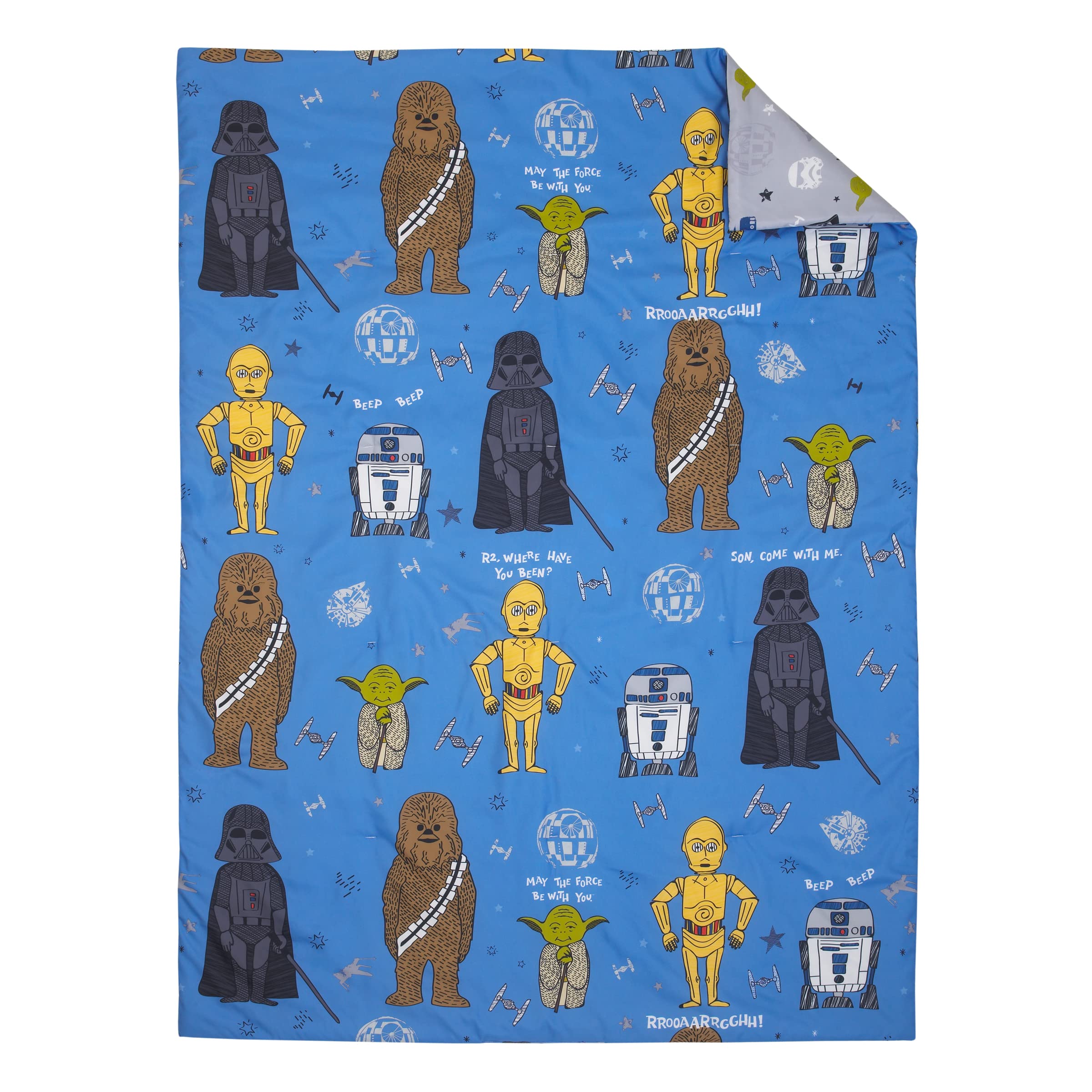 Disney Star Wars New Again 4-Piece Toddler Bedding Set - Soft Cotton Bed Sheets, Blanket & Pillowcase for Kids Room Decor & Nursery Theme - Perfect for Baby Boys & Girls Bedroom, Gift for Star Wars Fans
