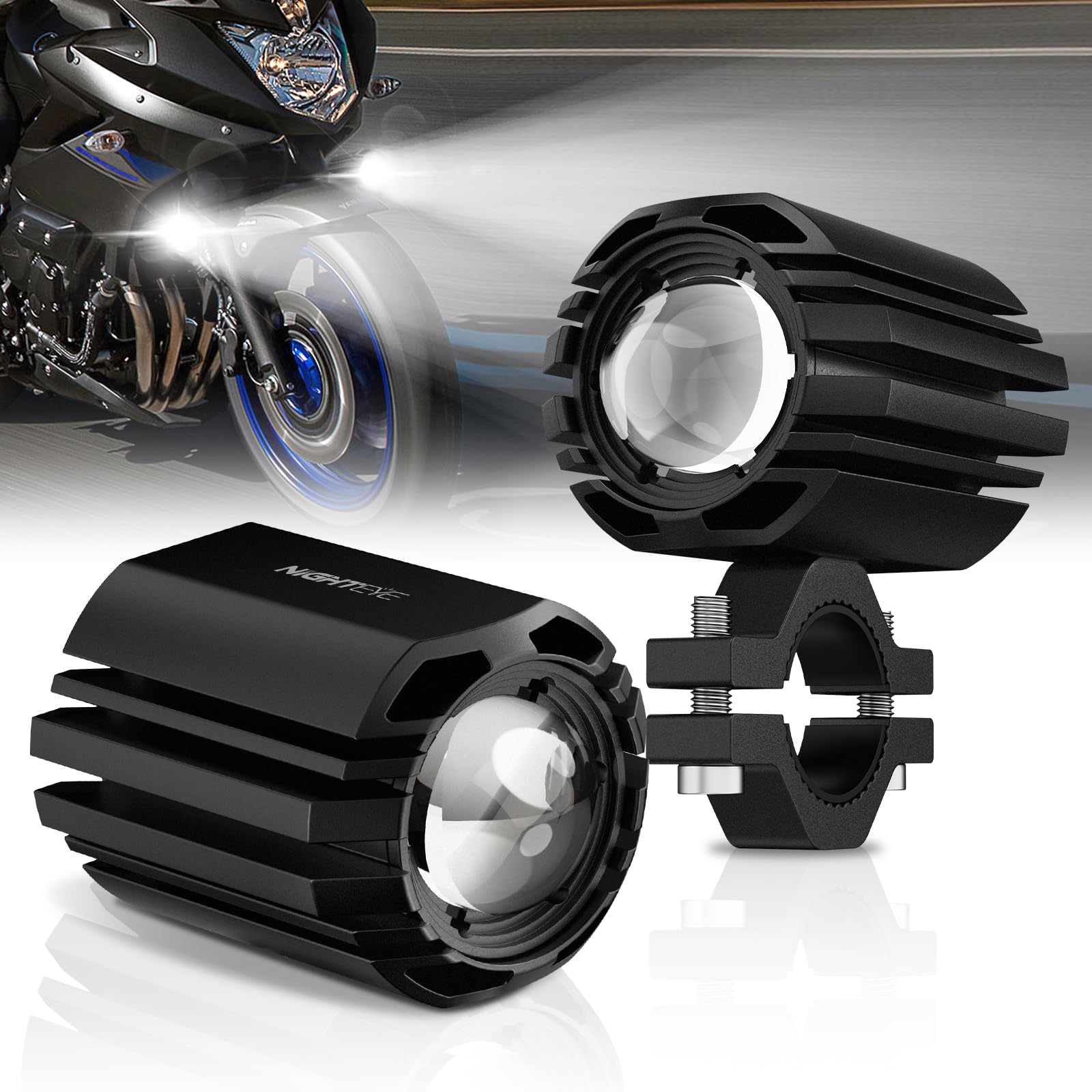 High-Power LED Fog Lights for Motorcycles - White/Amber Auxiliary Driving Lights with Universal Mounting Brackets | Waterproof Spotlights Compatible with Harley, UTV, ATV, Cars & Trucks | Perfect for Night Riding, Off-Road Adventures & Low Visibility Conditions