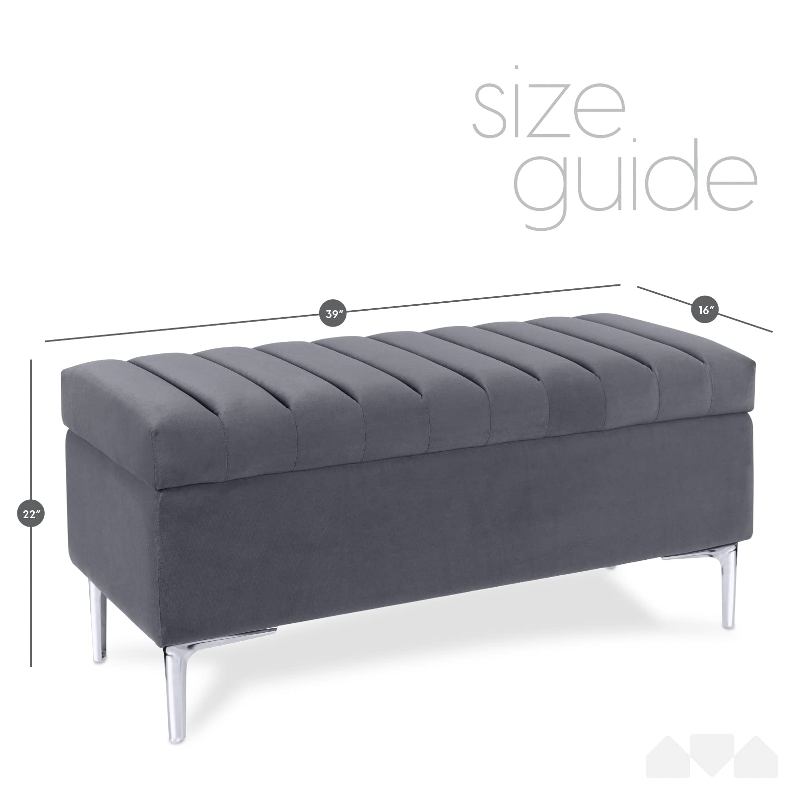 Milliard Modern Storage Ottoman Bench - 39 Inch Velvet Grey Upholstered, Multi-Purpose Furniture for Living Room, Entryway, Bedroom & Home Decor | Perfect for Extra Seating, Hidden Storage & Stylish Home Organization