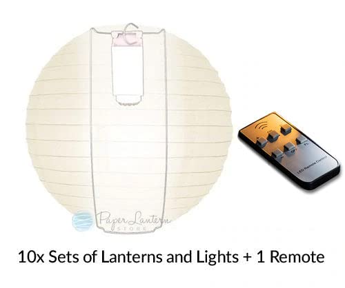 14 Inch Remote Controlled LED Papaya Paper Lanterns - 10-Pack Combo Kit for Indoor/Outdoor Party Decorations, Wedding Lighting & Home Ambiance