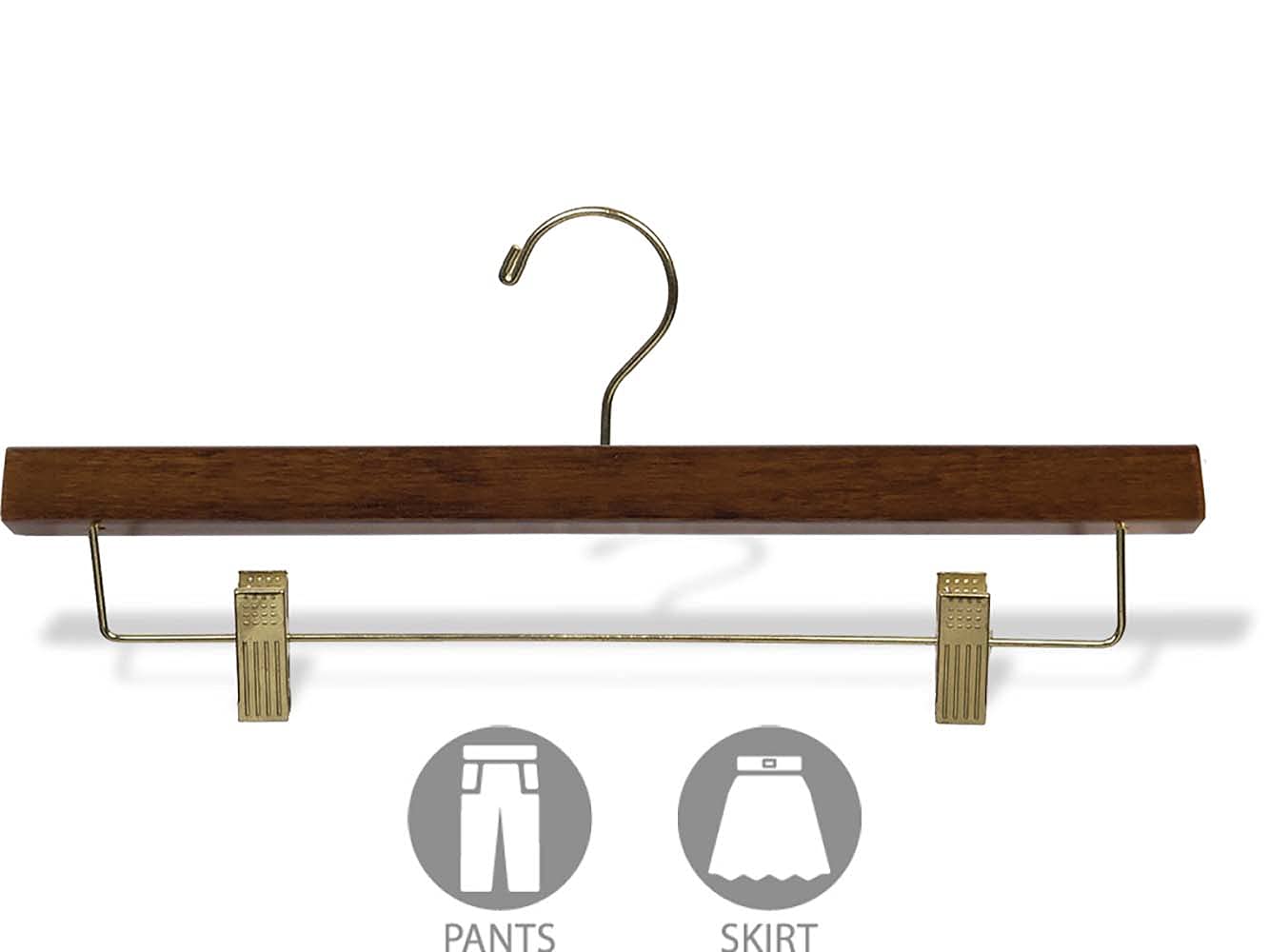 Premium Wooden Bottom Hangers 25-Pack - Solid Mahogany Alder Wood Pants & Skirt Hangers with Adjustable Clips - Space-Saving Closet Organizer for Pants, Skirts & Dresses