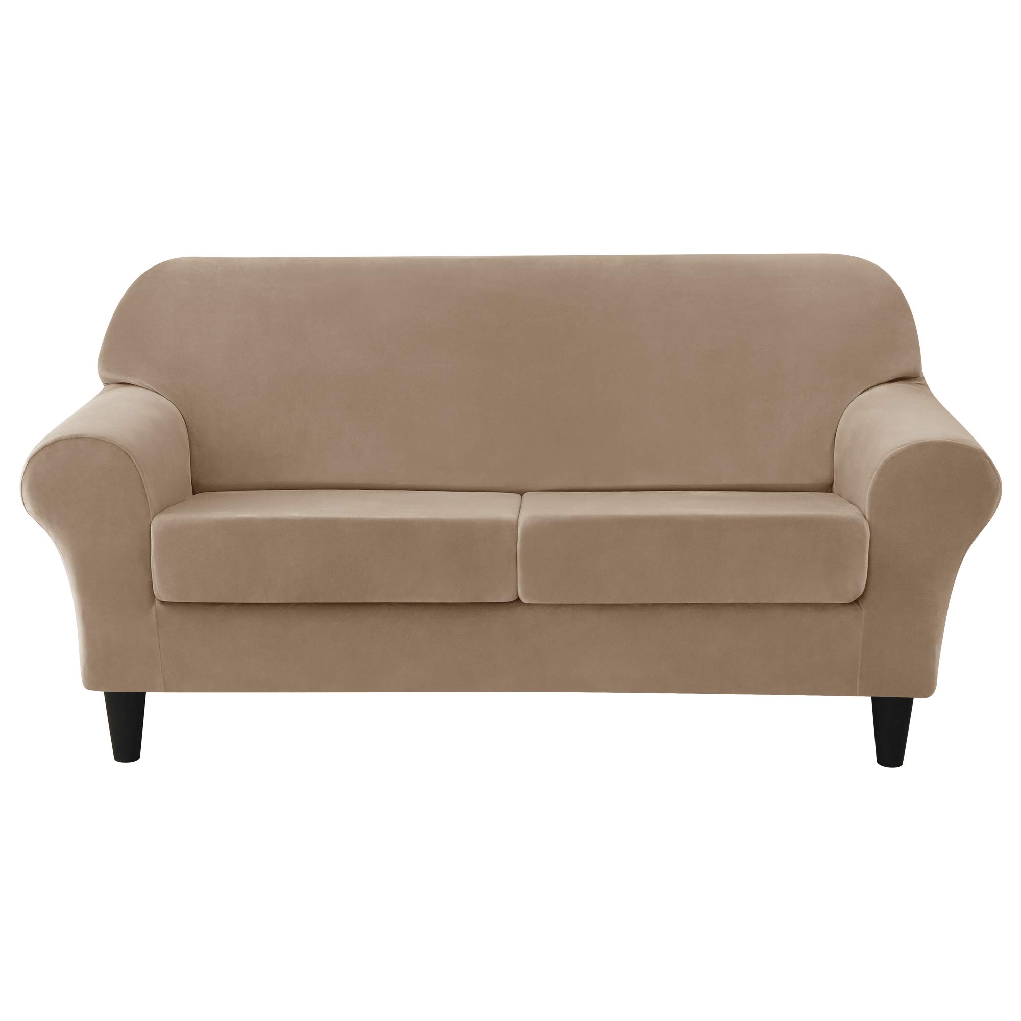 Ultra Soft Velvet Stretch Sofa Slipcover - Furniture Protector for Pets & Kids | Camel Color Medium Size | Perfect for Living Room, Family Room & Pet-Friendly Homes