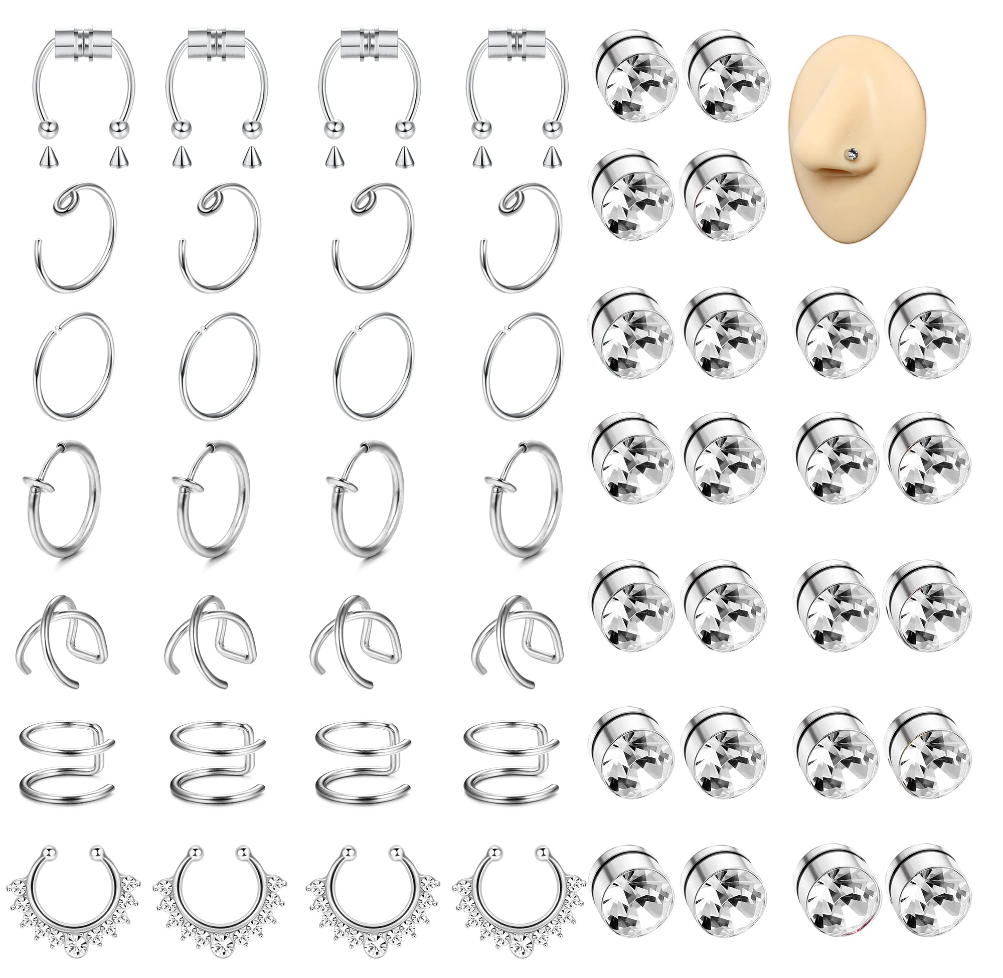 ORAZIO Fake Nose Rings for Women - Non Pierced Nose Hoop Rings, Faux Septum Stud & Nose Cuffs - Perfect for Costume Parties, Halloween & Everyday Fashion Accessories