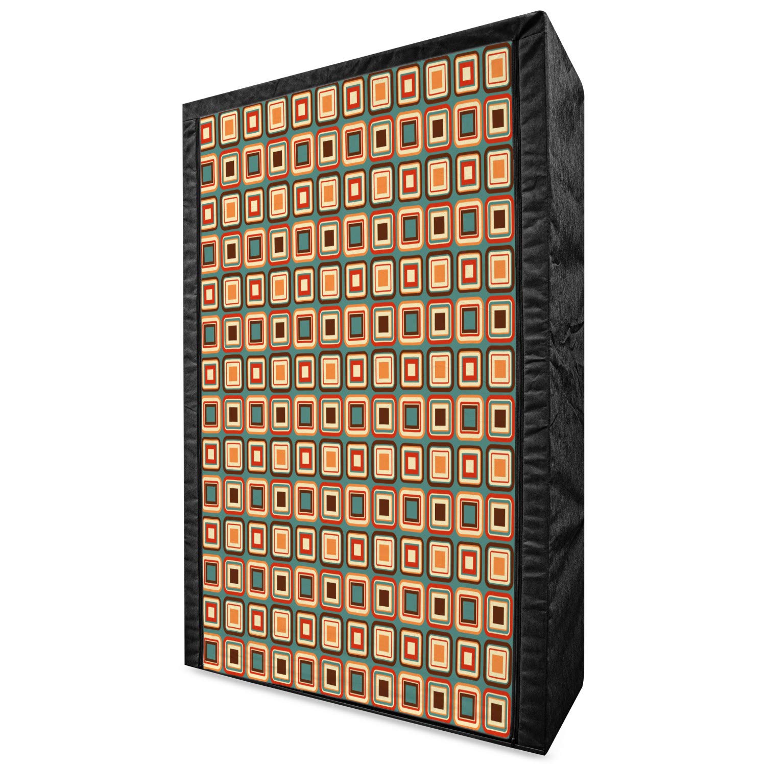 Ambesonne Modern Portable Fabric Wardrobe with Geometric Pattern | Rounded Nested Squares Design | Colorful Tiling Print Closet Organizer with Shelves | 42.5 Inch Multicolor | Perfect for Bedroom, Dorm, Apartment & Small Space Storage Solutions
