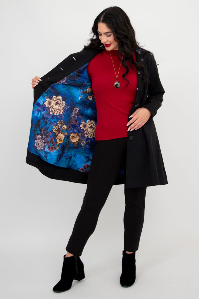 Florence Coat for Women - Soft Modal Fabric, Black Winter Trench Coat - Perfect for Office, Date Night & Cold Weather