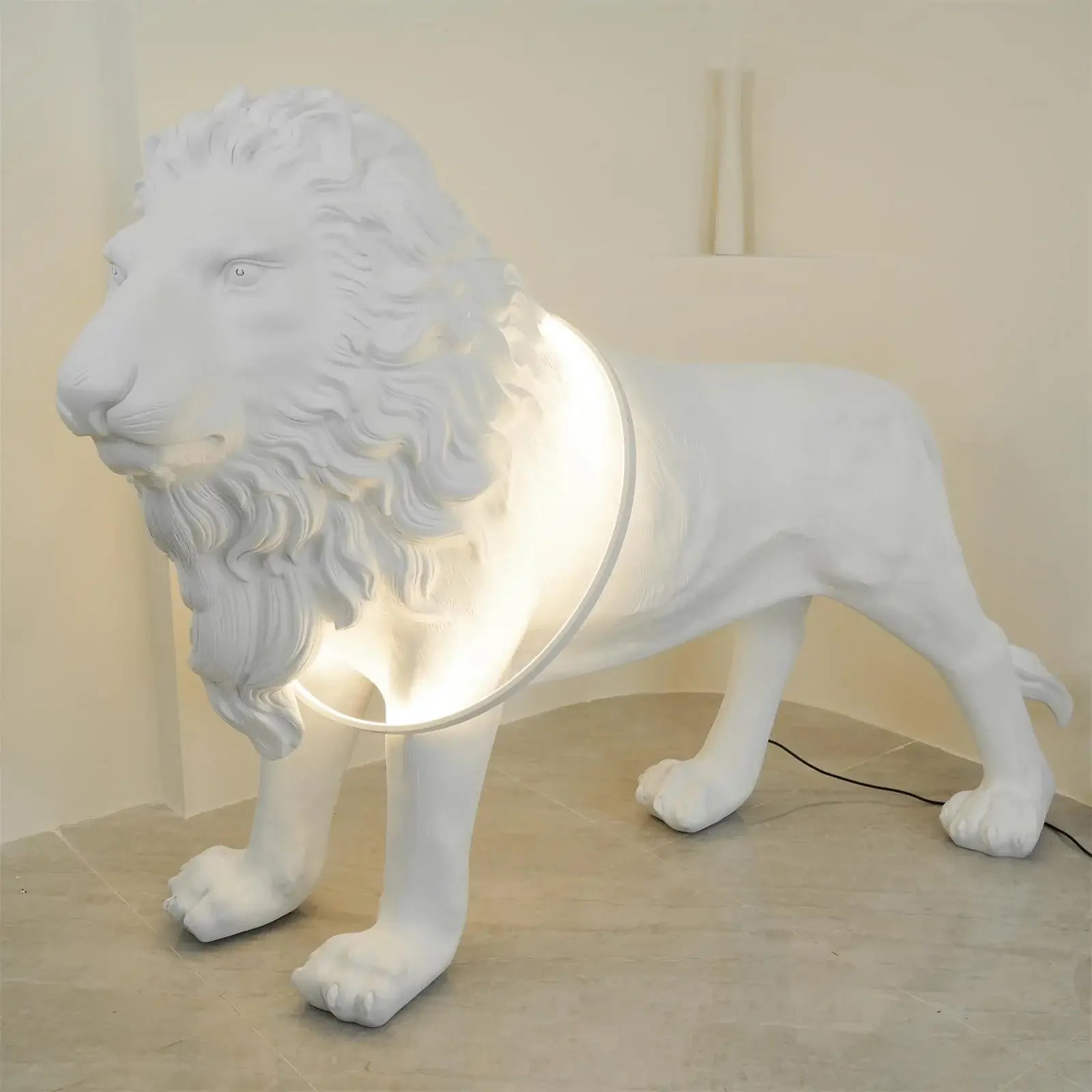 Leo Lion Sculpture Floor Lamp - Modern Animal Statue LED Light for Living Room, Bedroom, or Office Decor - Dimmable Standing Lamp with Lion Base for Home and Commercial Spaces