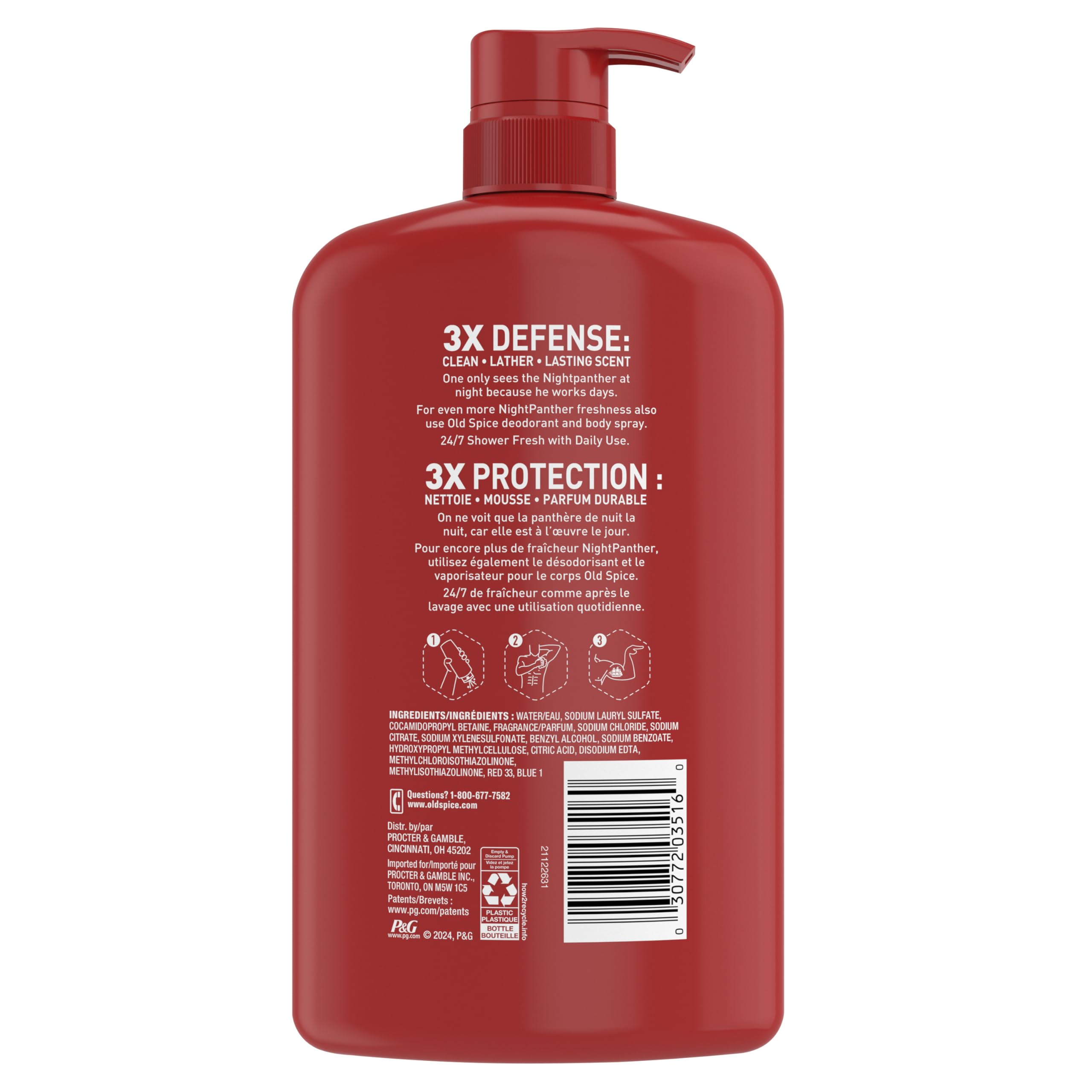 Old Spice 3X Defense Body Wash for Men - 24/7 Freshness with NightPanther Scent | 2-in-1 Shower Gel & Face Cleanser | Long-Lasting Fragrance | Pack of 4 (33.4 fl oz each) | Perfect for Gym, Travel & Daily Shower Routine