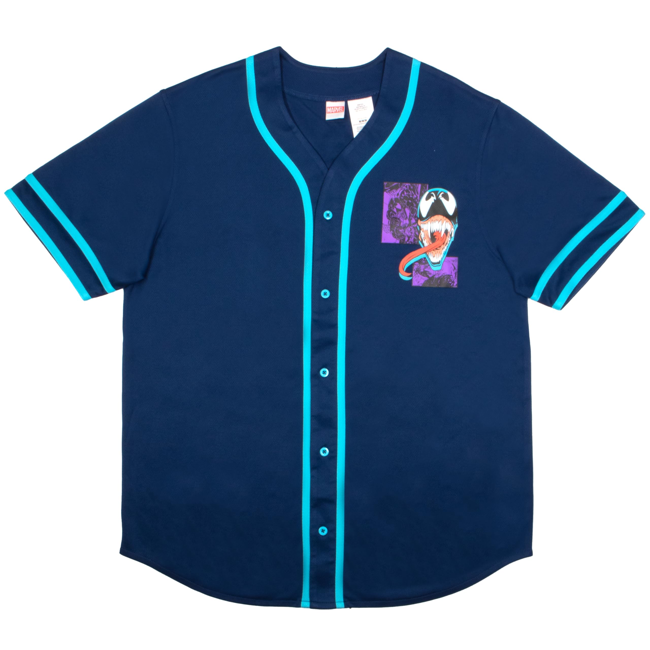 Marvel Comics Spider-Man Venom Retro Men’s Baseball Jersey - Casual Button Down Short Sleeve Shirt for Superhero Fans | Perfect for Cosplay, Comic Con & Everyday Wear
