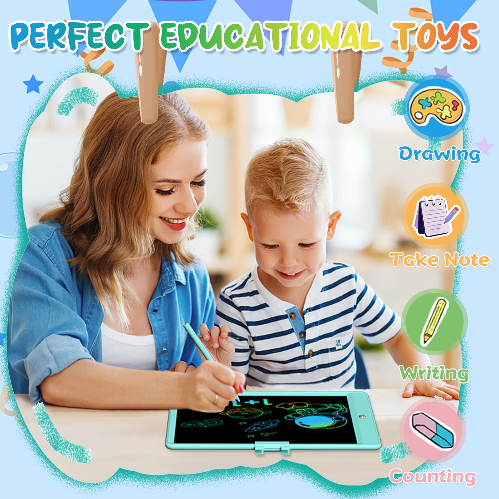 10 Inch LCD Writing Tablet for Kids - Colorful Reusable Doodle Board, Electronic Drawing Pad | Educational Learning Toy for Boys & Girls Ages 3-8 (Blue) | Perfect for Home, School & Travel Activities