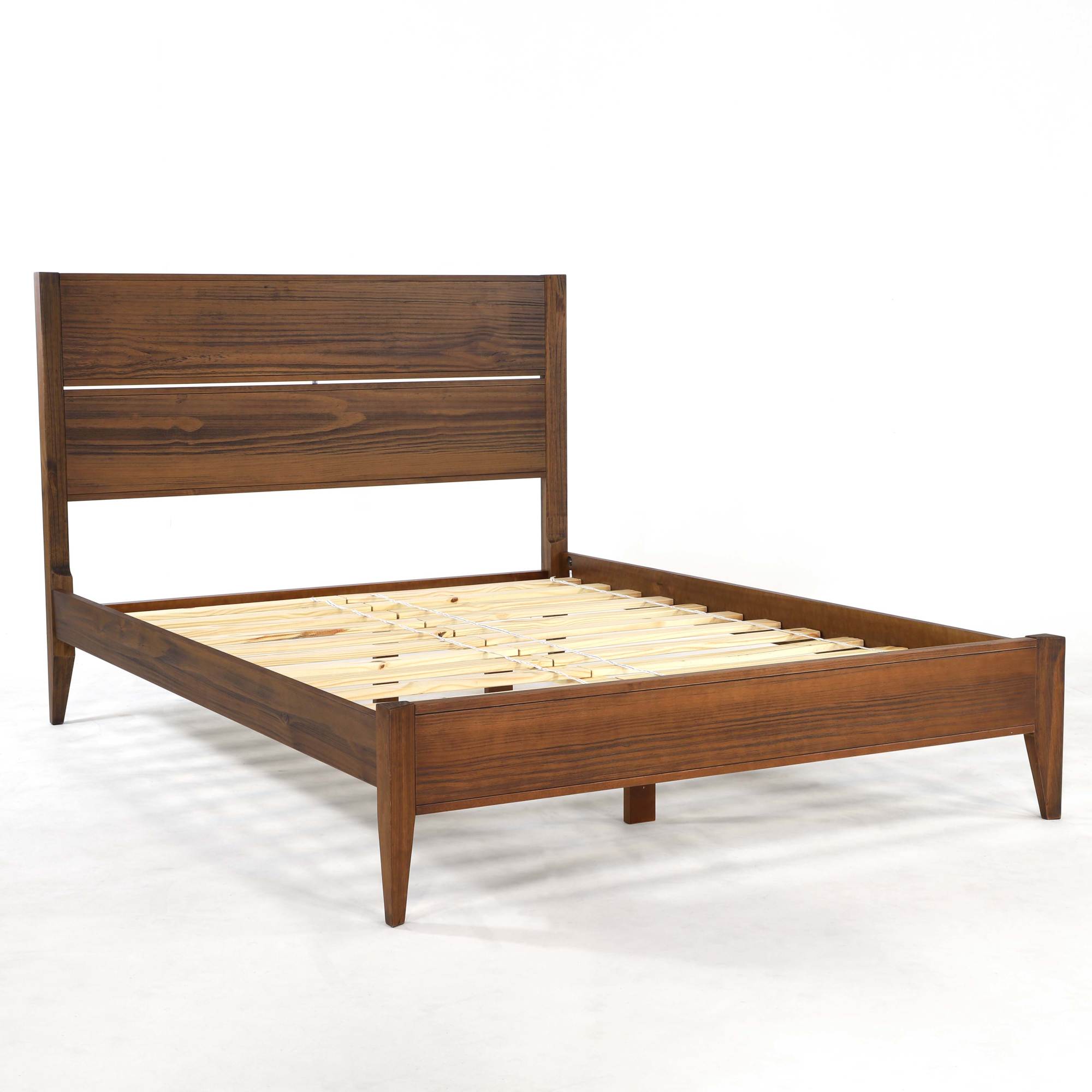 Stylish Mid Century Modern Panel Bed - Queen Size Wooden Platform Bed Frame with Upholstered Headboard - Perfect for Bedroom, Guest Room & Apartment Decor
