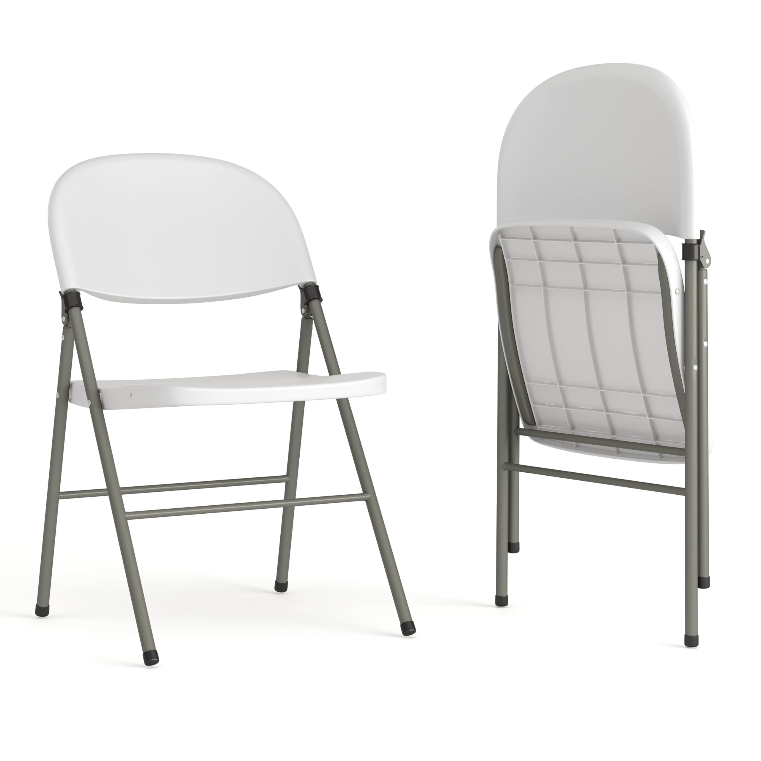 EMMA + OLIVER 2 Pack Commercial White Plastic Folding Chairs - Heavy Duty Stackable Event & Party Chairs for Weddings, Banquets, and Outdoor Gatherings