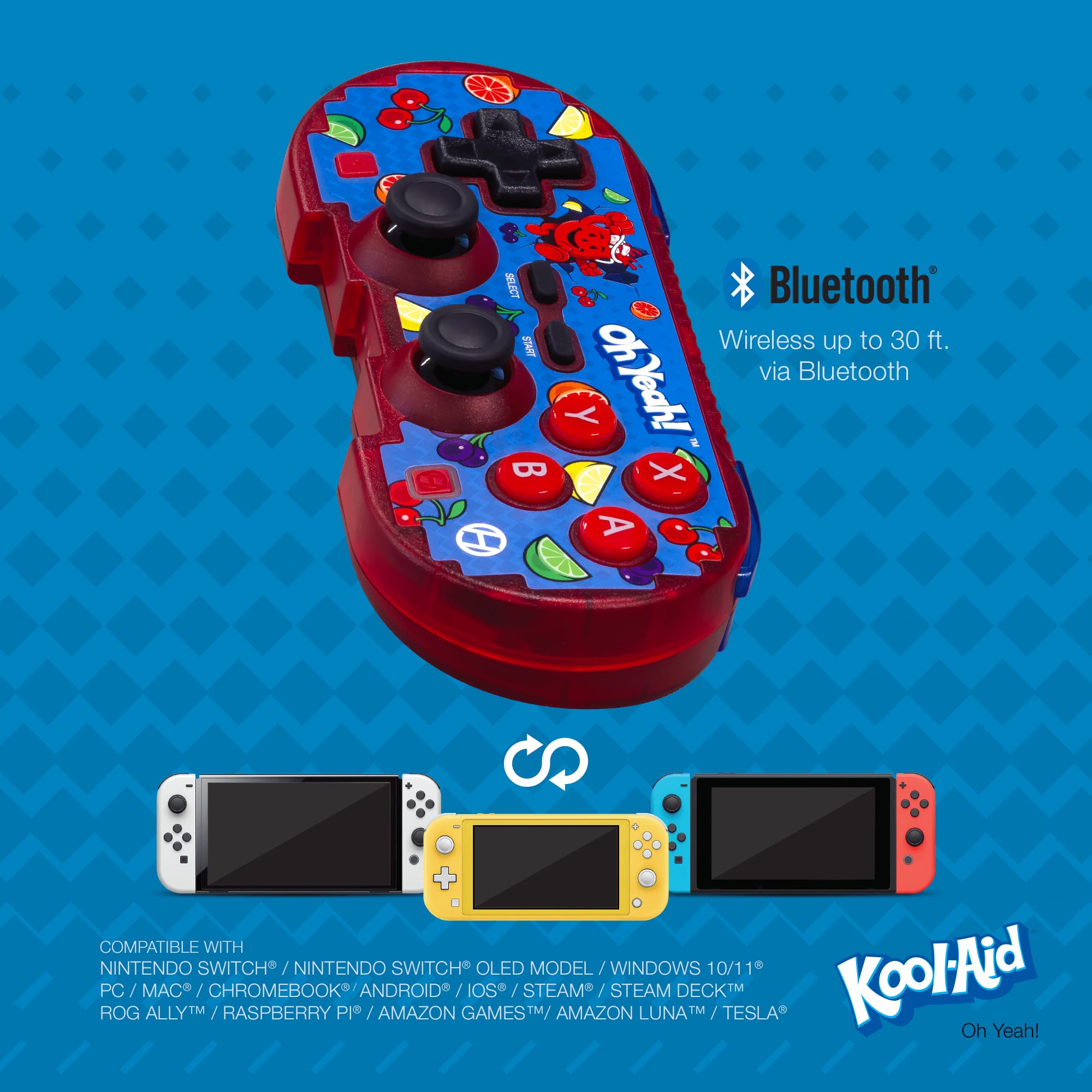 Hyperkin Kool-Aid Pixel Art Bluetooth Controller - Officially Licensed for Nintendo Switch, PC, Mac, Android & iOS - Retro Gaming Accessory for Multi-Platform Play (Oh Yeah) - Perfect for Gamers, Collectors & Nostalgic Enthusiasts