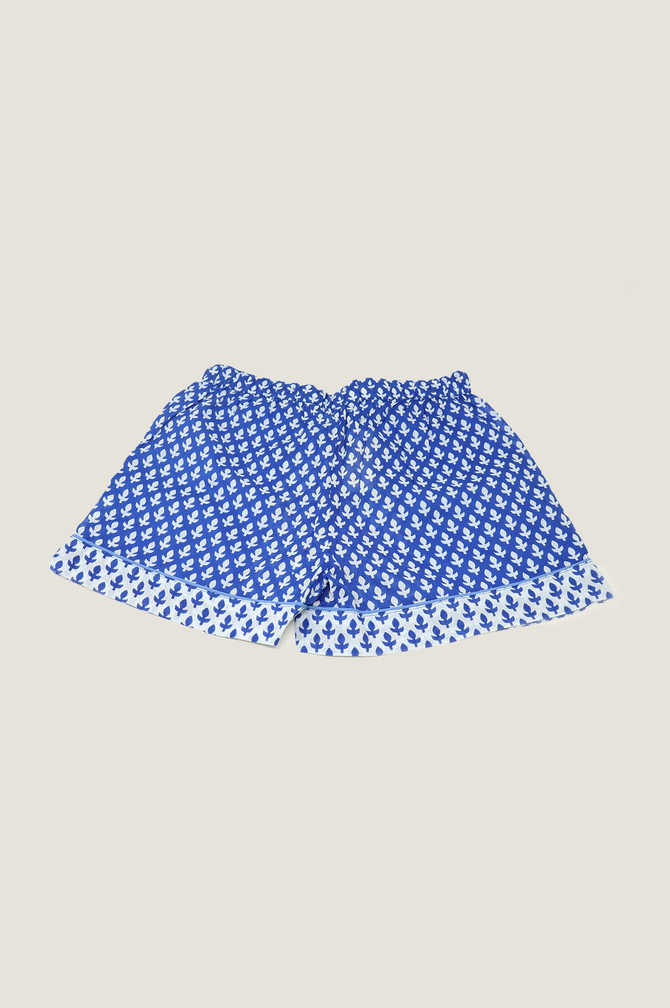 Comfortable Women's Pyjama Shorts - Leaf Blue & White Pattern | Soft Sleepwear for Summer Nights & Lounging at Home