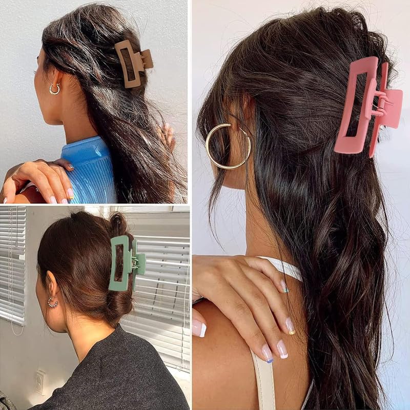 **Minta Hair Claw Clips for Women - 3.46’’ Matte Non-Slip Hair Jaw Clips, Jumbo Square Strong Hold Clips for Thick Hair (4 Pcs) - Perfect for Updos, Ponytails & Everyday Styling**