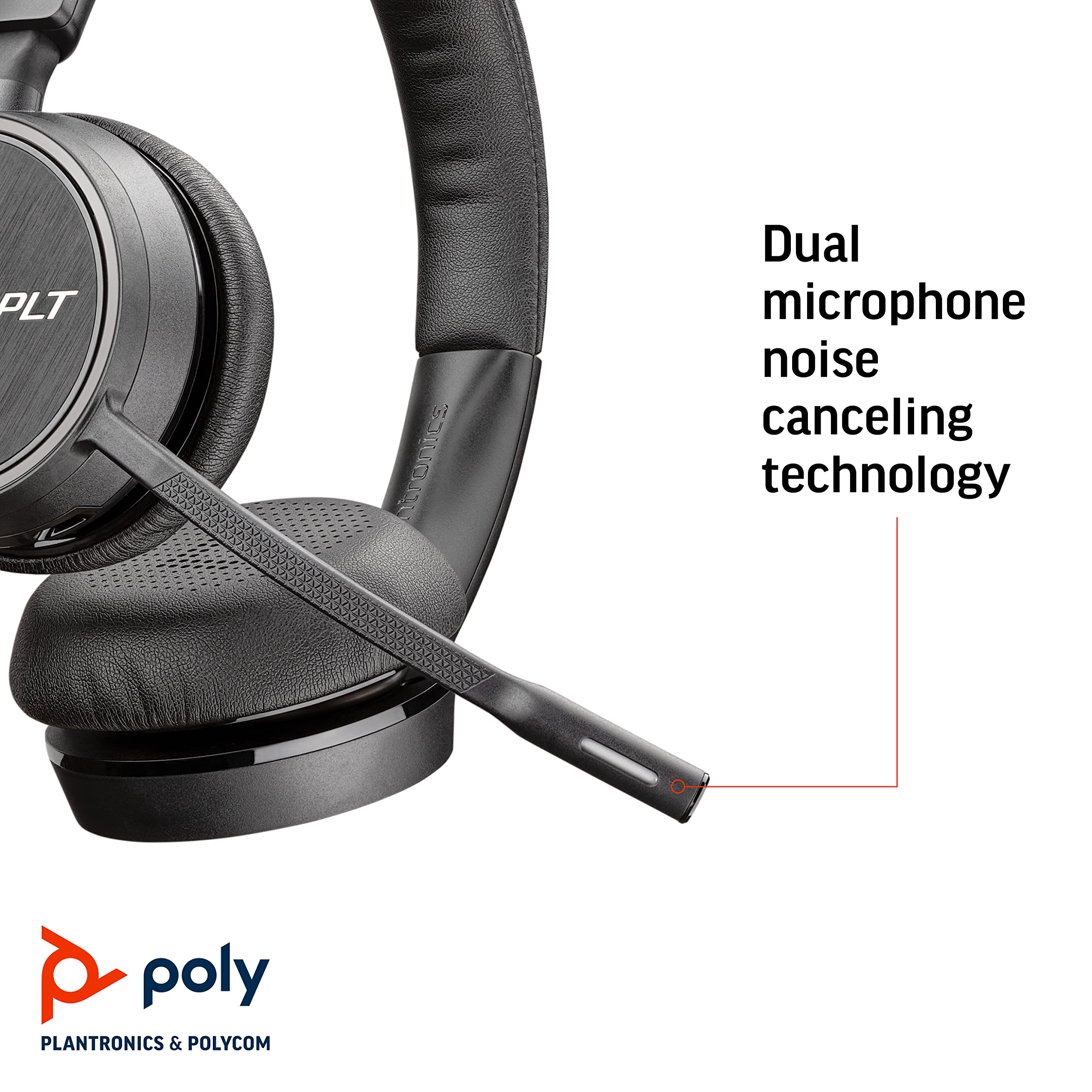 Poly Voyager 4220 Wireless Bluetooth Headset for Office - USB-A Base, Noise Cancelling Mic with SoundGuard & Dynamic Mute, Compatible with Skype for Business (Black) - Perfect for Remote Work & Video Conferencing