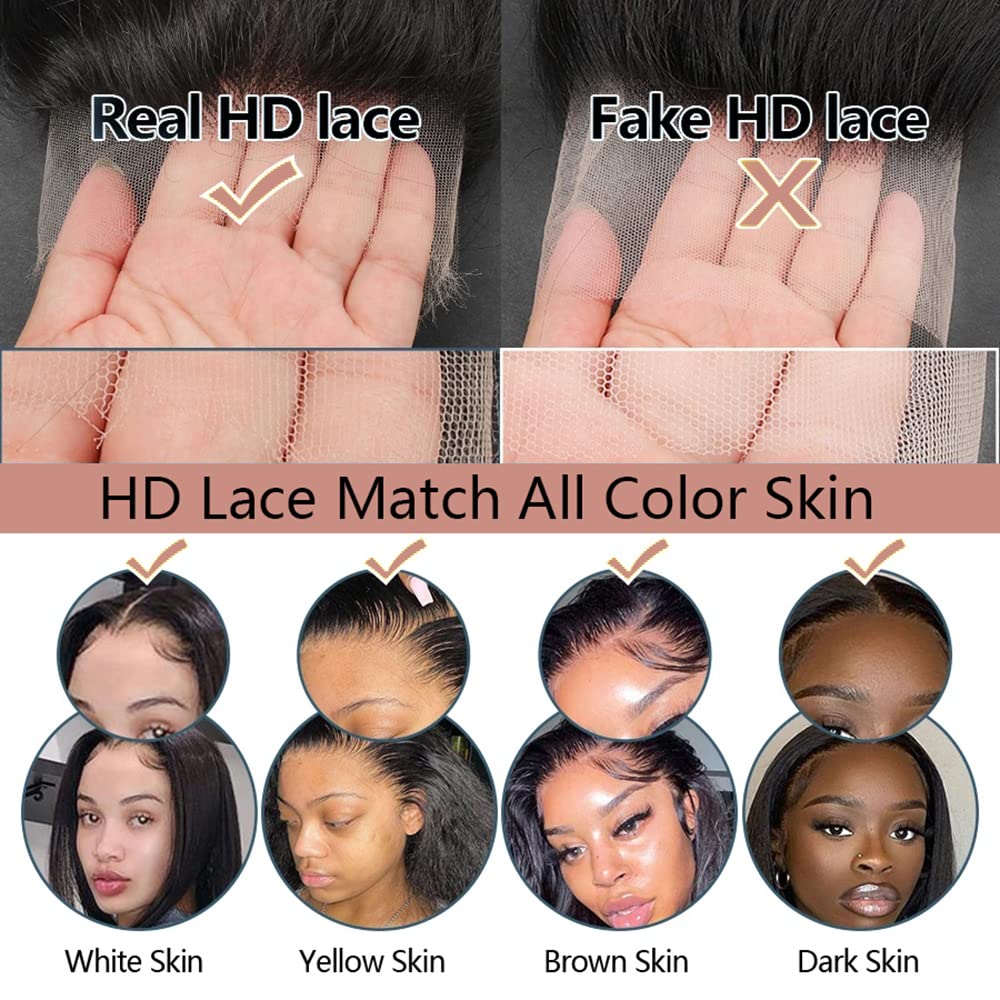 13X6 HD Lace Front Wigs Human Hair - Pre Plucked Deep Curly Brazilian Virgin Wigs with Baby Hair for Black Women - Natural Black 180% Density 16 Inch - Perfect for Daily Wear, Parties & Special Occasions