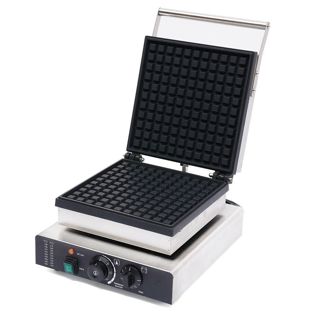 Commercial Waffle Maker 2000W - Single Slice Belgian Waffle Iron with Double-Sided Stainless Steel Plates - Square Electric Waffle Baker for Restaurants, Cafes, Breakfast Buffets & Home Use - Perfect for Making Crispy Waffles, Pancakes & Sandwiches