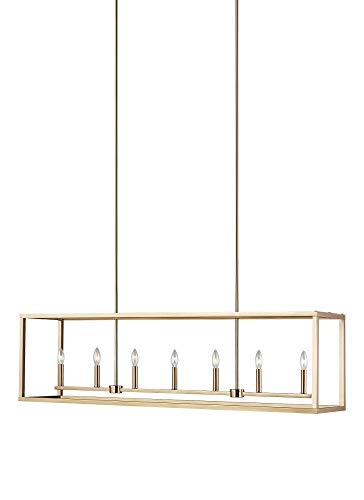 Generation Lighting 6634507-848 Long Seven Light Island Pendant - Modern Kitchen Lighting Fixture for Dining Room & Bar Counter
