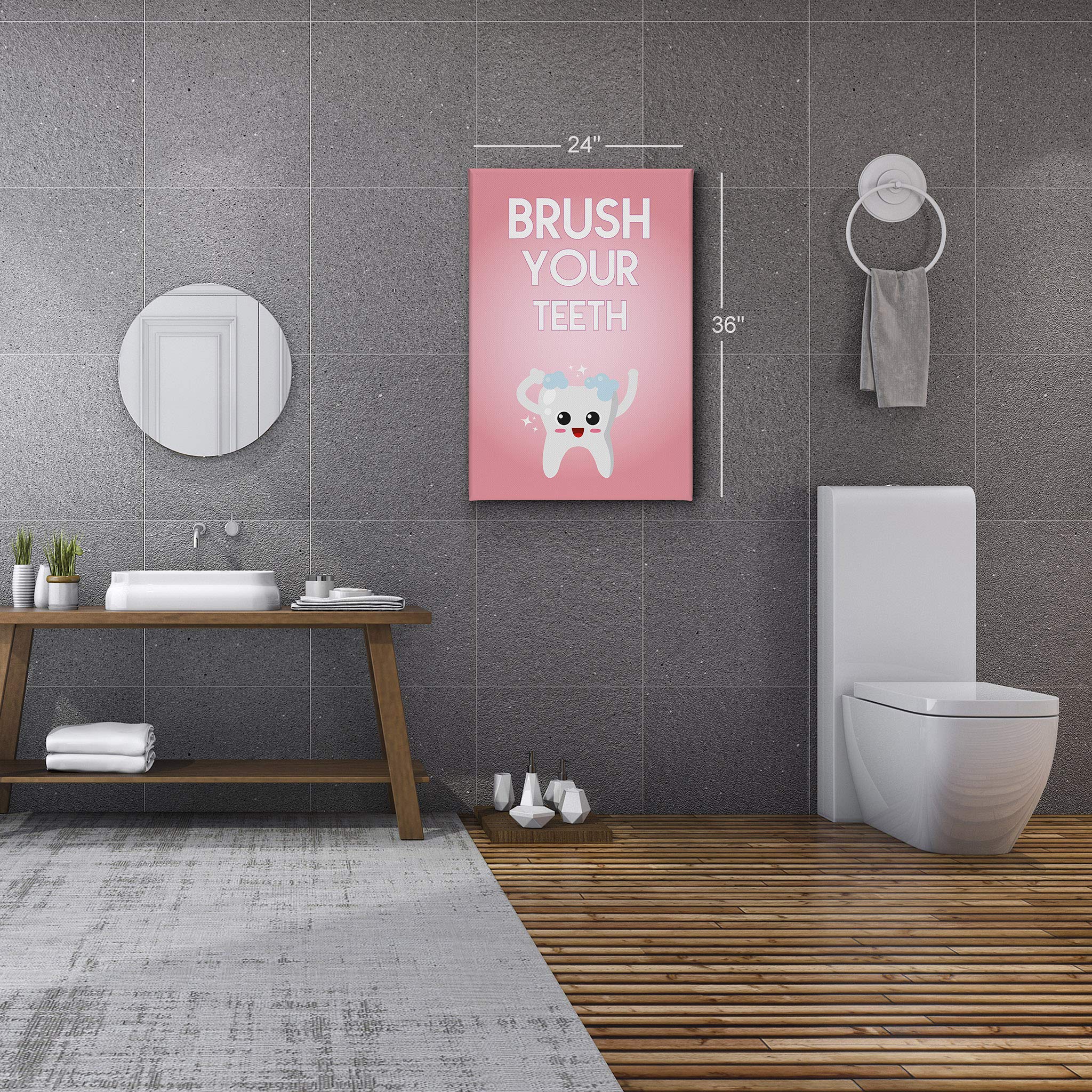 Smile Art Design Brush Your Teeth Quote Canvas Print - Funny Bathroom Wall Decor for Kids, Nursery & Home - Ready to Hang 36x24 Inch - Made in USA | Perfect for Children's Bathroom, Dental Office Decor & Playroom Wall Art