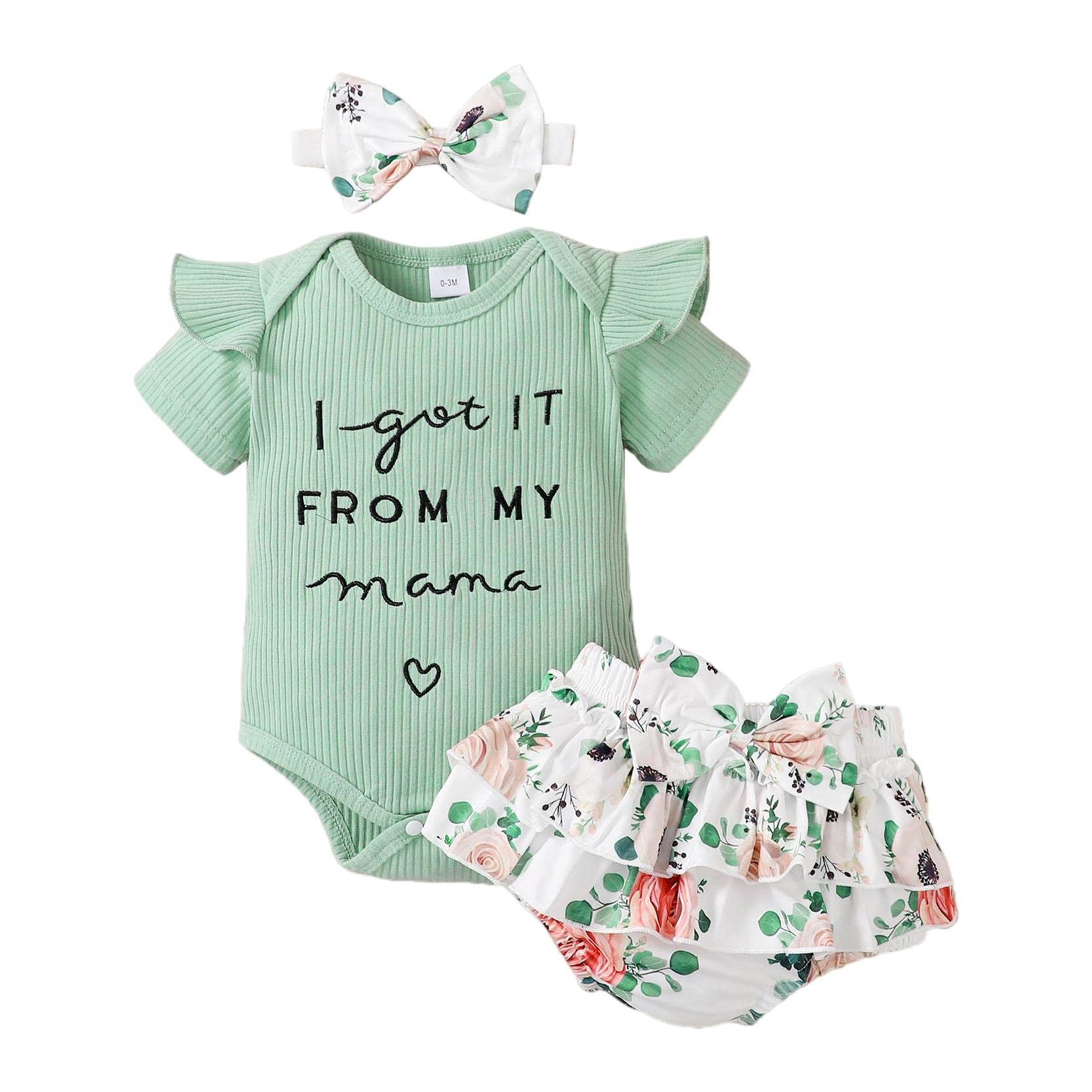 Kehen Infant Baby Girl Clothes - Floral Ruffle Sleeve Romper & Shorts Set | Cute Summer Outfits for Newborns | Perfect for Playdates, Photo Shoots & Family Outings