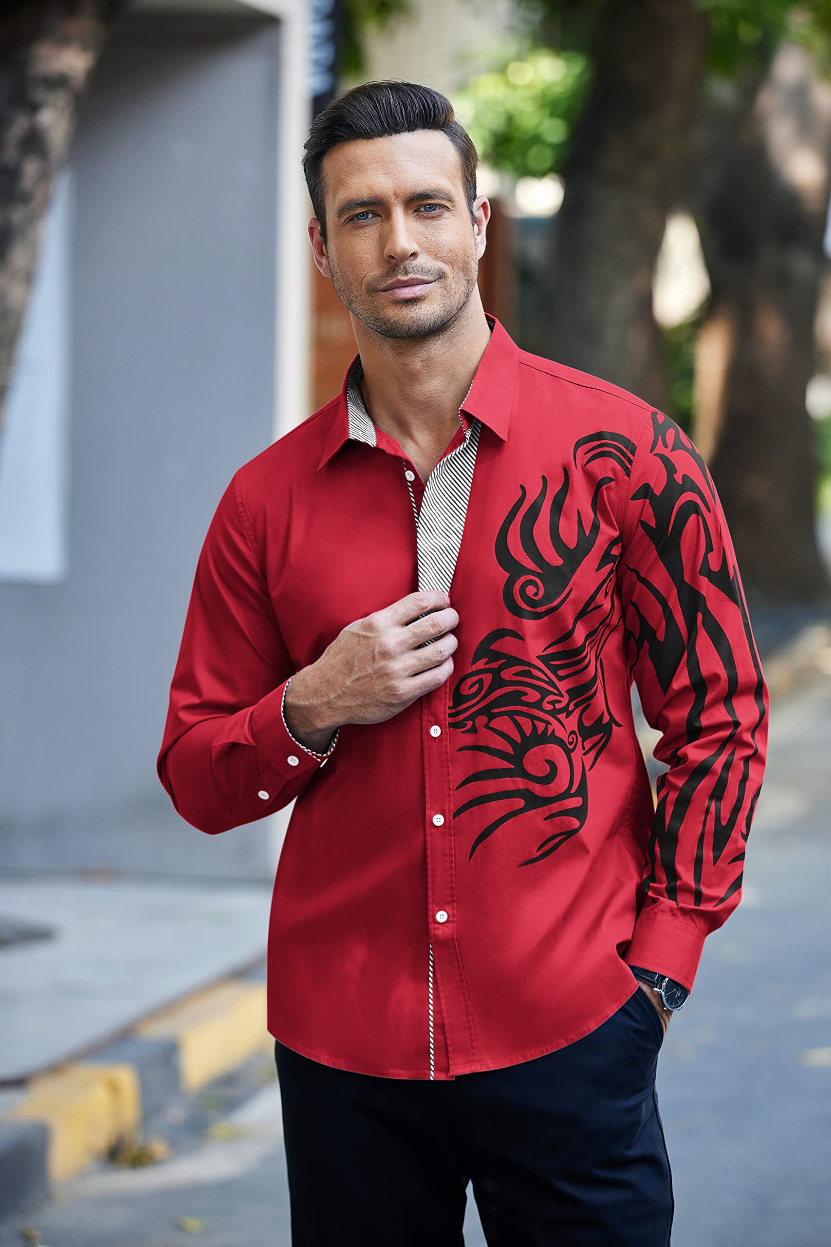 COOFANDY Men's Stylish Printed Button Down Dress Shirt - Long Sleeve Casual Business Shirt for Office, Party & Formal Events | Comfortable & Fashionable Men's Work Shirt