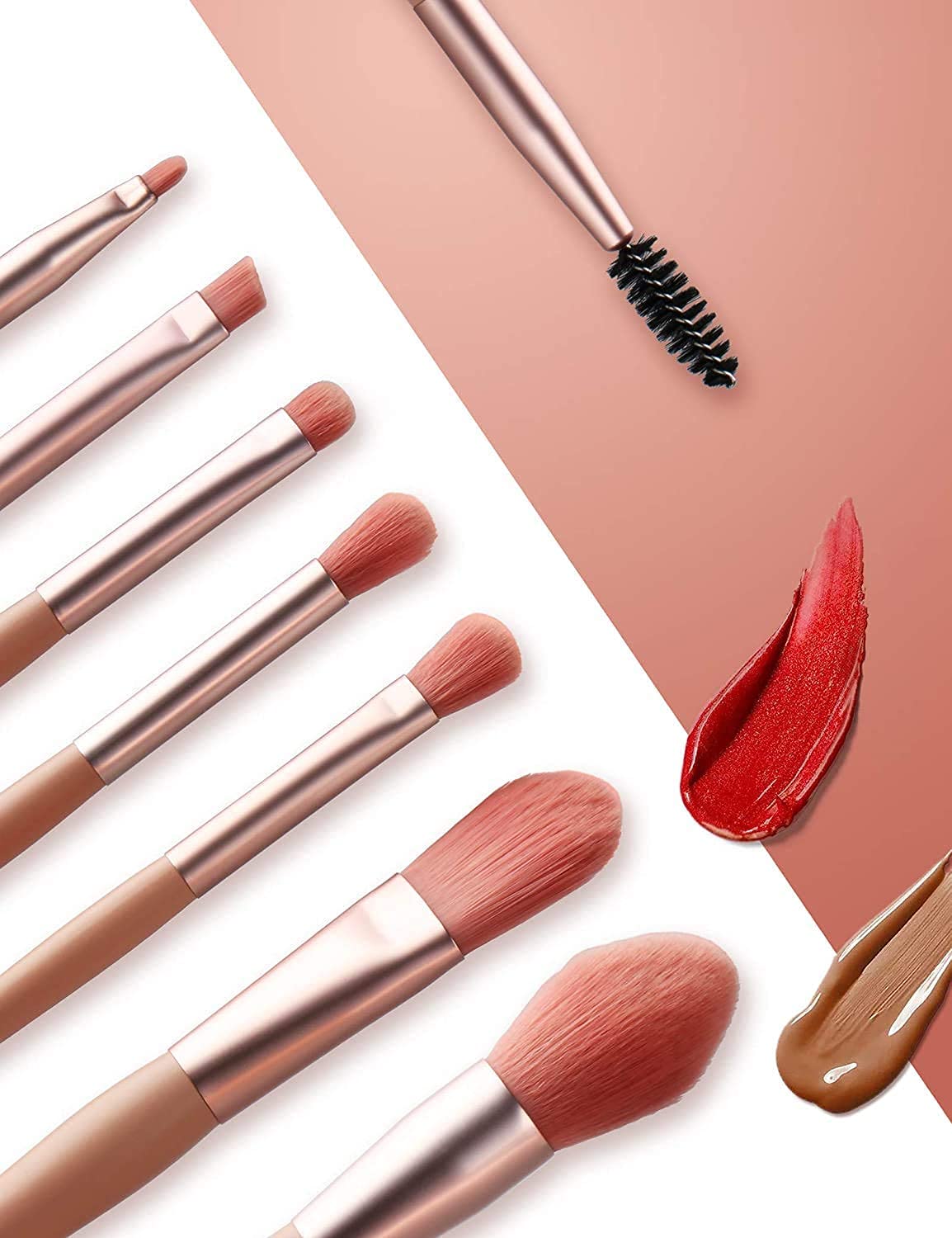 Simxen 8-Piece Professional Makeup Brush Set for Foundation, Blush, Eyeshadow, Eyeliner, Lips & Brows - Travel-Friendly Mini Cosmetic Brush Kit for Everyday Makeup & On-The-Go Beauty