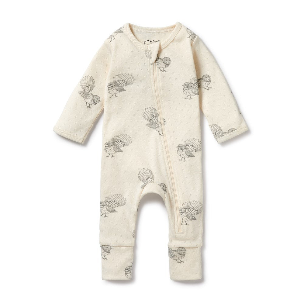 Organic Cotton Baby Zipsuit with Feet - Little Fantail Pointelle Romper for Newborns & Infants - Soft & Breathable Sleepwear for Daycare & Playtime