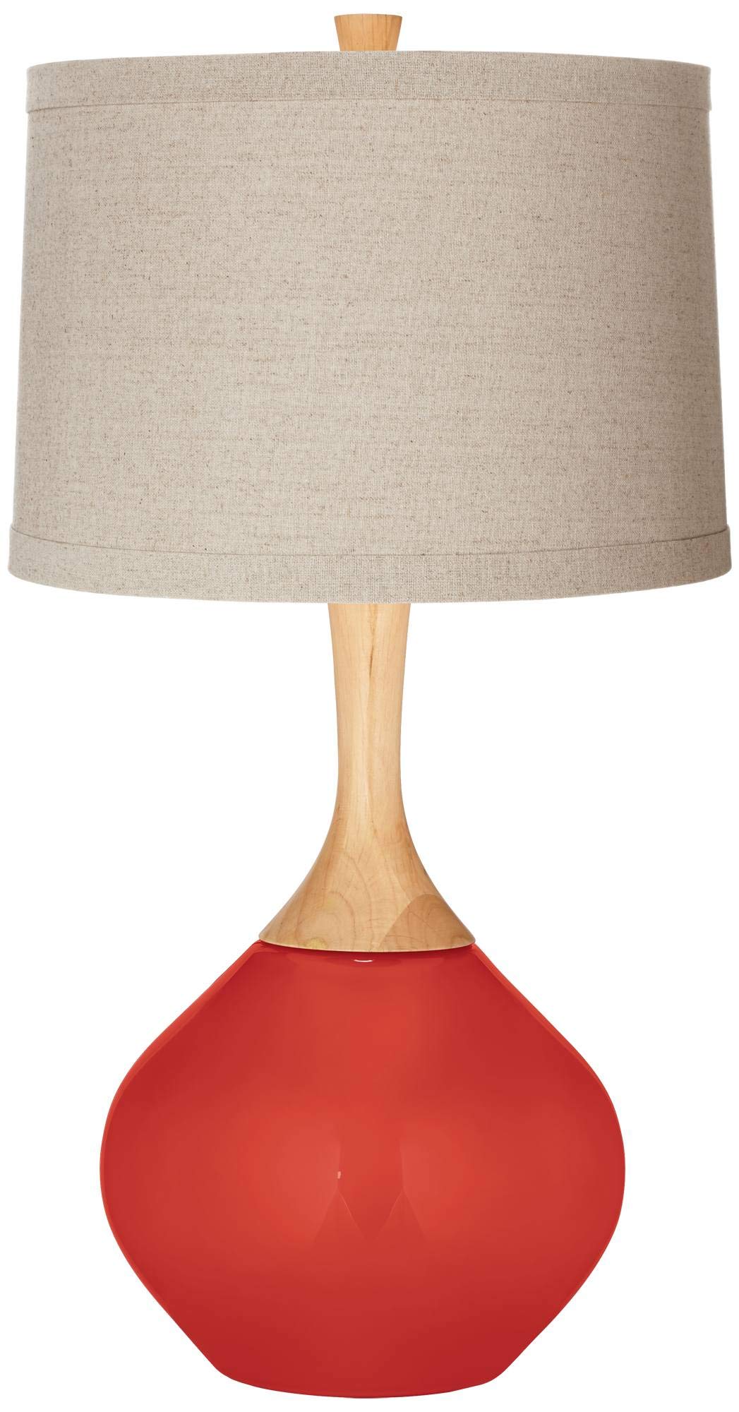 Natural Linen Drum Shade Wexler Table Lamp with Cherry Tomato Color - Modern Home & Office Lighting for Living Room, Bedroom, or Study