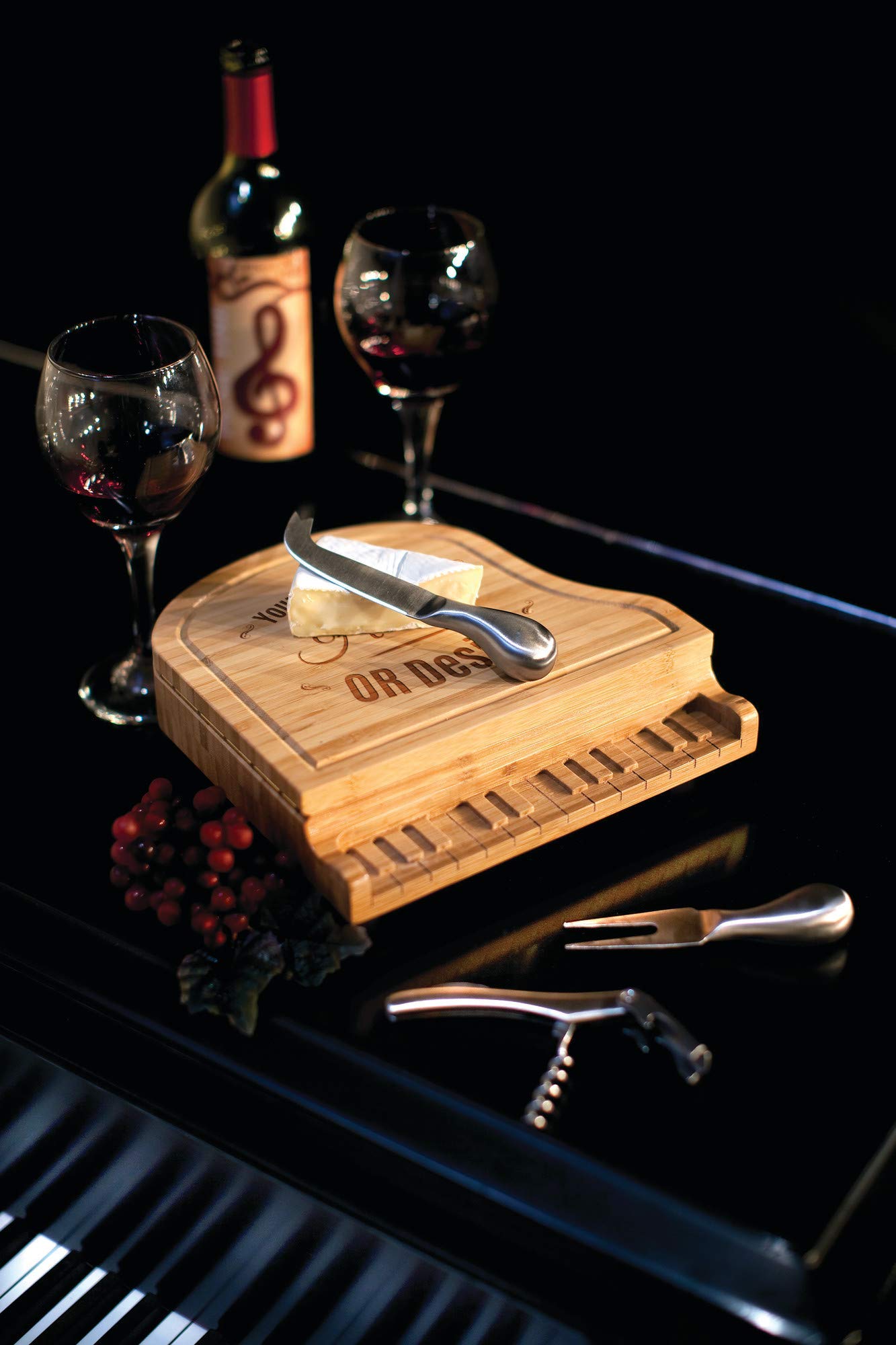 Personalized Bamboo Charcuterie Board Set with Cheese Knives - Elegant Piano Design for Wine, Cheese, Crackers & Meat - Perfect for Entertaining, Housewarming & Holiday Gifts - Ideal for Dinner Parties, Wine Tastings & Charcuterie Spreads