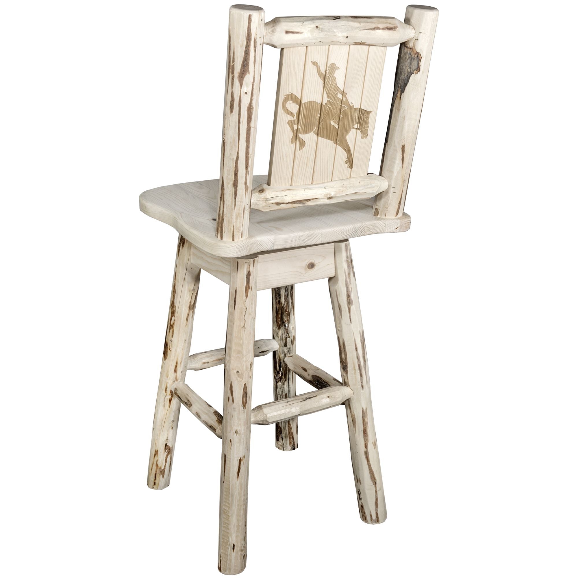 Montana Barstool with Back & Swivel - Laser Engraved Wooden Bar Stool for Kitchen Island, Home Bar & Pub Decor - Adjustable Height Counter Stool for Dining & Entertainment Areas