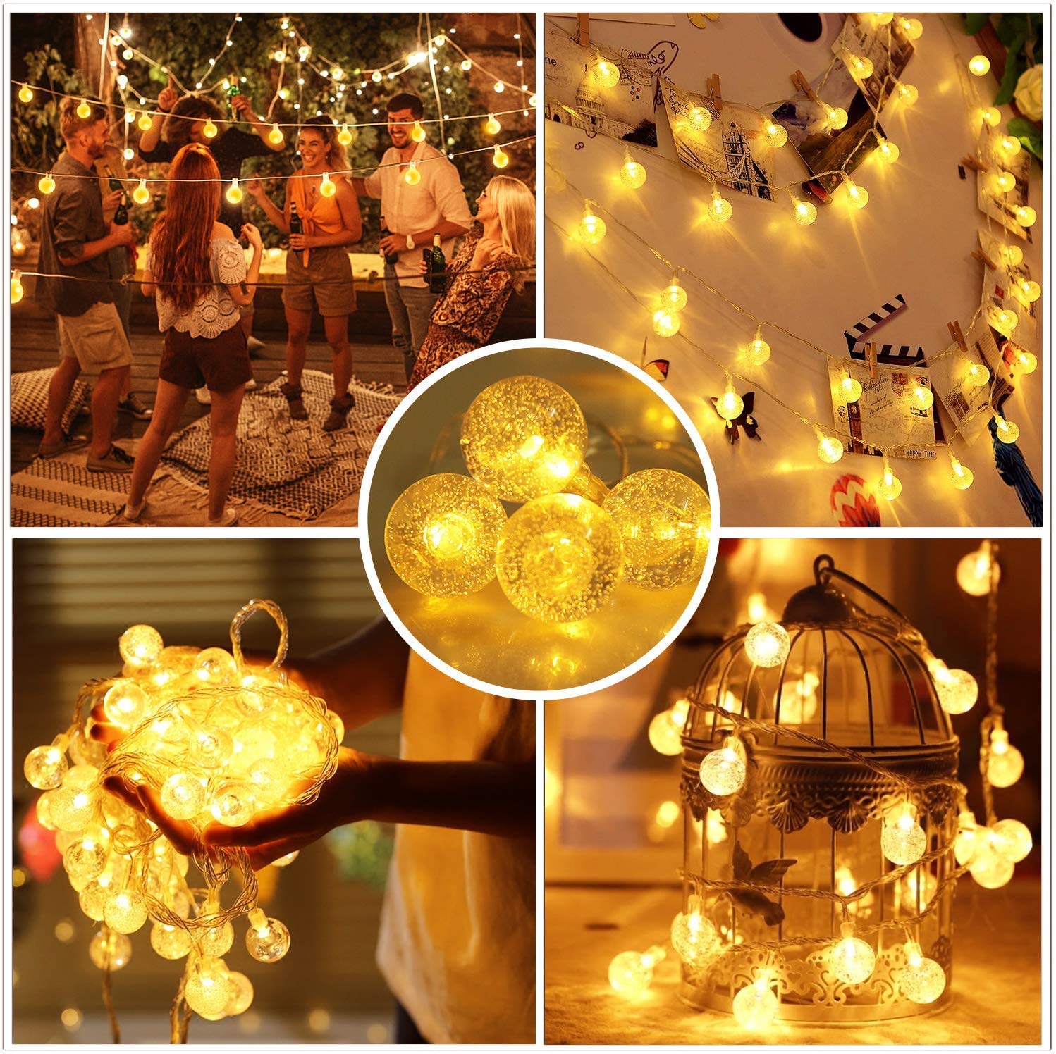 Battery Operated Globe String Lights - 33 FT 80 LED Waterproof Crystal Ball Fairy Lights with Remote Control & 8 Lighting Modes - Indoor Outdoor Decorative Lights for Christmas, Party, Patio, Wedding, Garden - Warm White LED Lights for Home Decor & Special Events