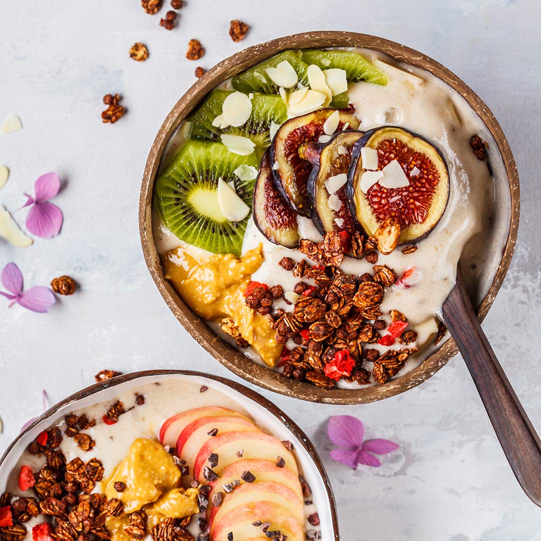 2 Eco-Friendly Handmade Coconut Bowls with 2 Wooden Forks - 100% Natural Organic Kitchen Set - Sustainable Reclaimed Coconut Shells - Perfect for Smoothie Bowls, Acai Bowls & Healthy Breakfasts