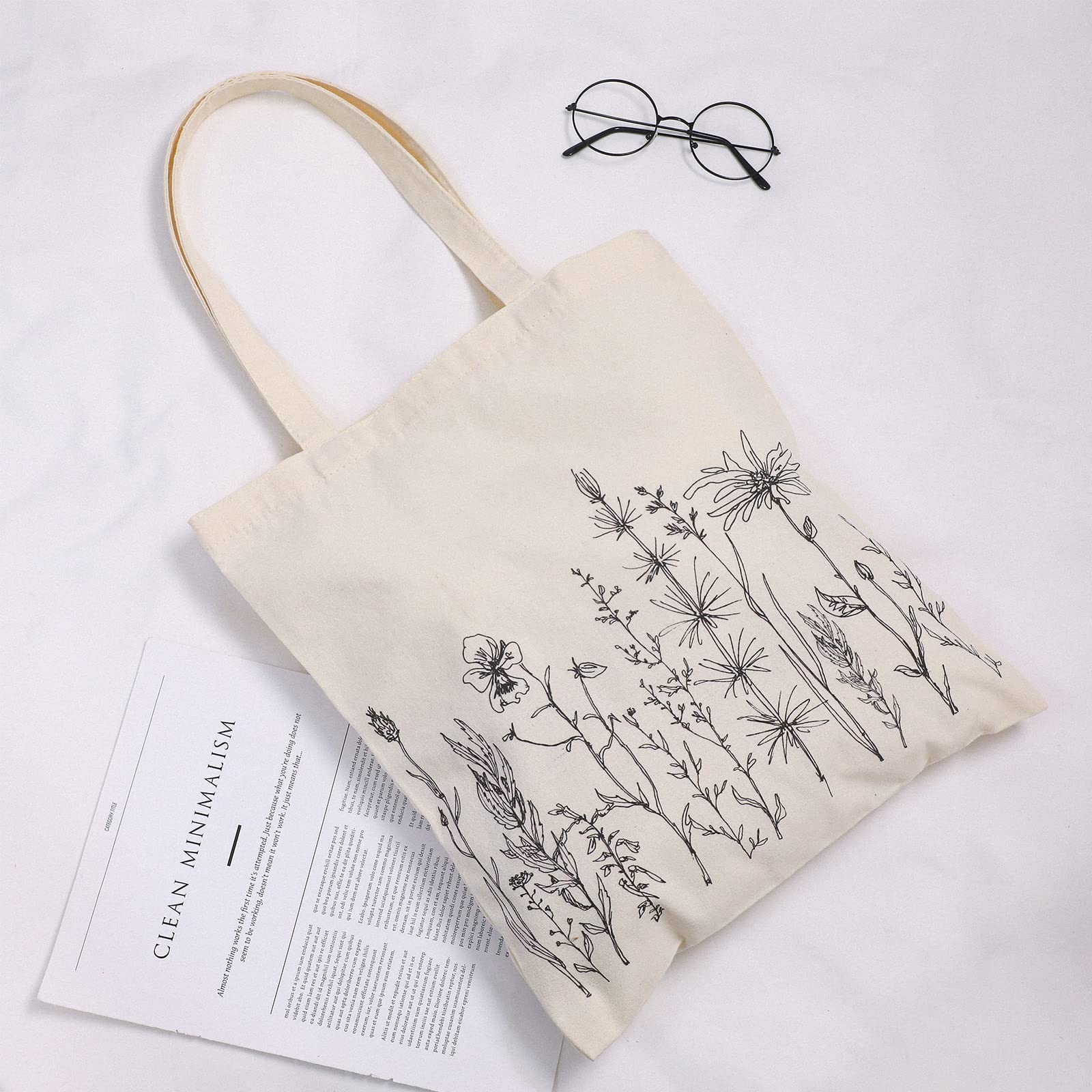 Stylish 4-Pack Canvas Tote Bags for Women - Eco-Friendly Reusable Grocery Shopping Bags with Wildflower Print - Perfect for Grocery Shopping, Beach Trips, and Daily Errands