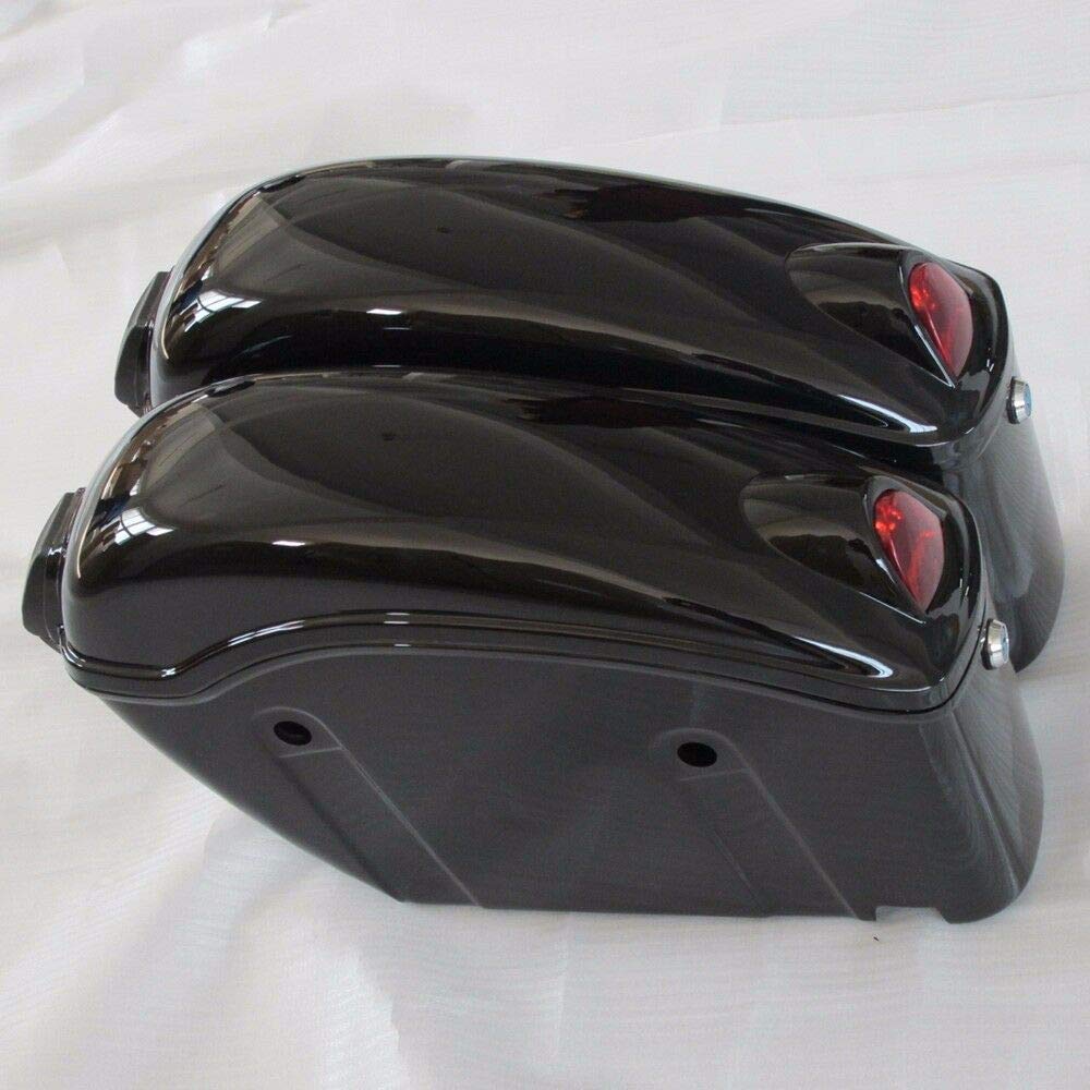 Black Hard Motorcycle Saddle Bags Trunk Luggage with LED Lights & Mounting Bracket - Durable Storage for Cruiser Bikes, Perfect for Long Rides & Road Trips